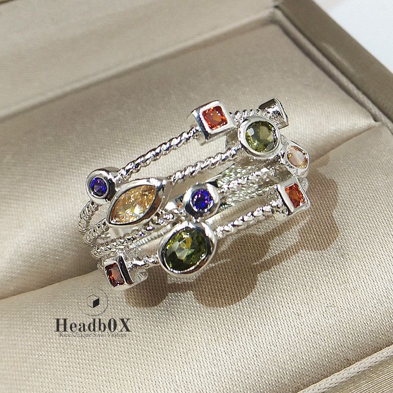 Jewelry Multilayer Silver Colour Zircon Stone Ring Size ONE SIZE - 1 Thumbnail
