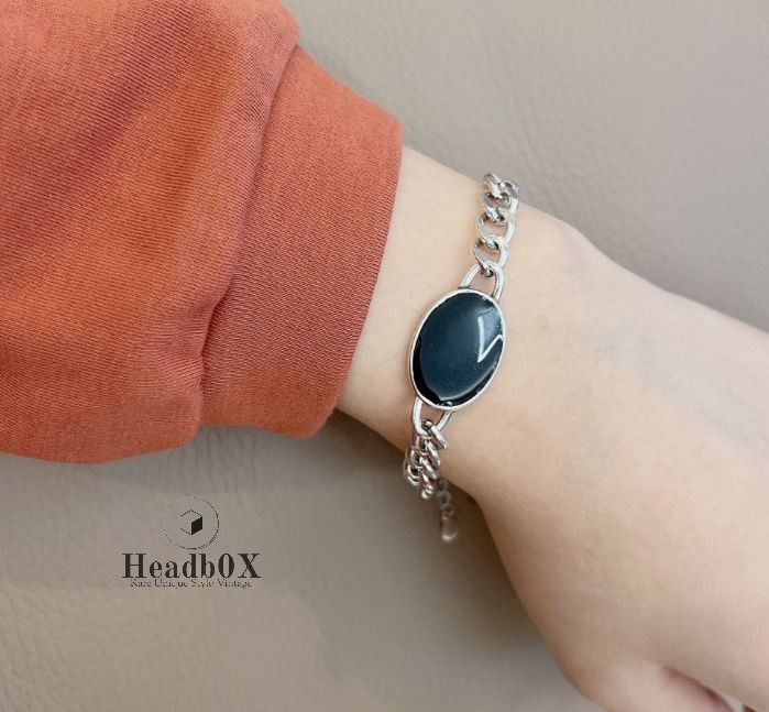 Vintage Black Stone Chain Bracelet Size ONE SIZE - 1 Thumbnail