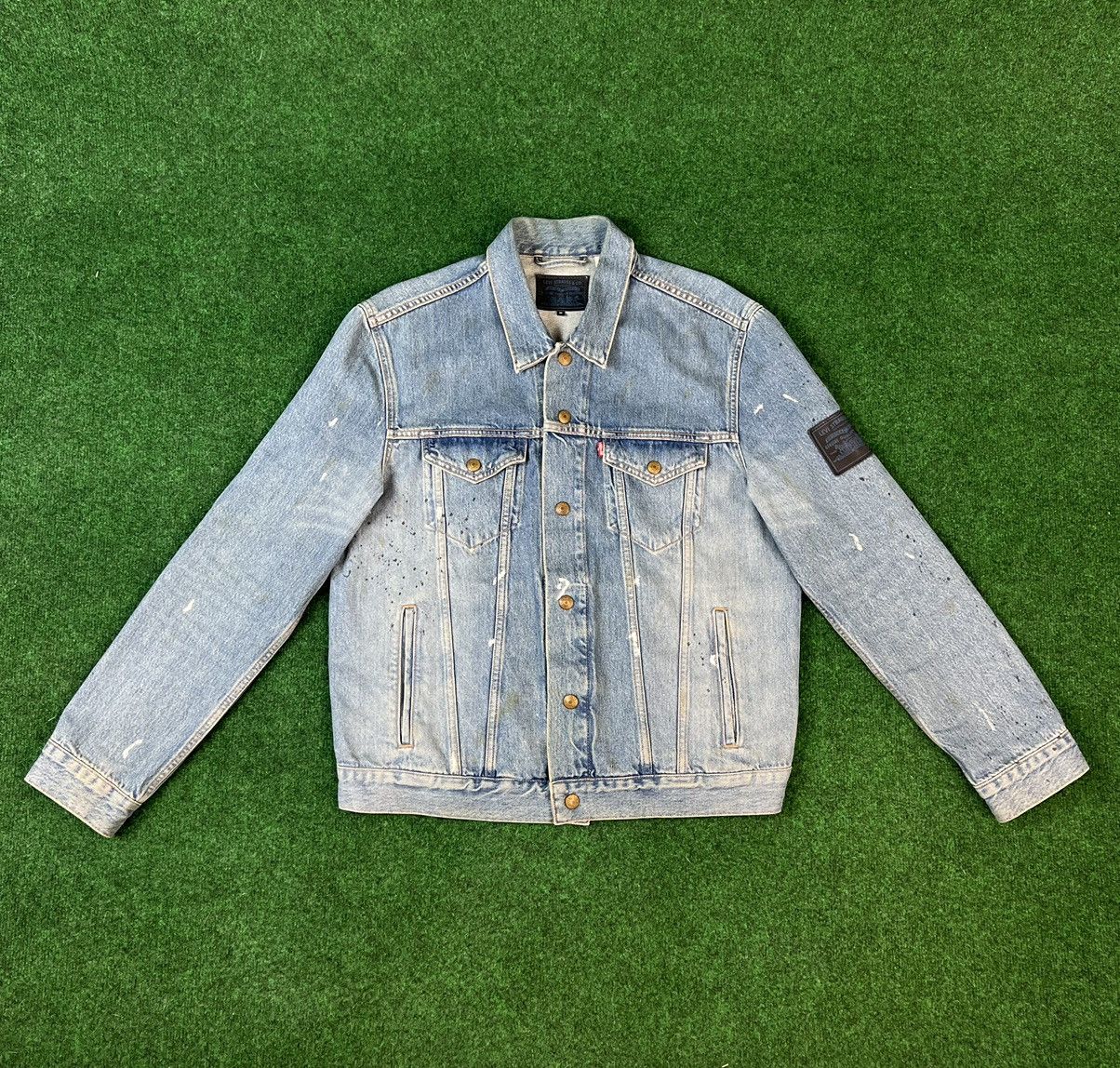 image of Kith x Levis Mitchell Paint Splatter Trucker Jacket Size Med in Blue, Men's