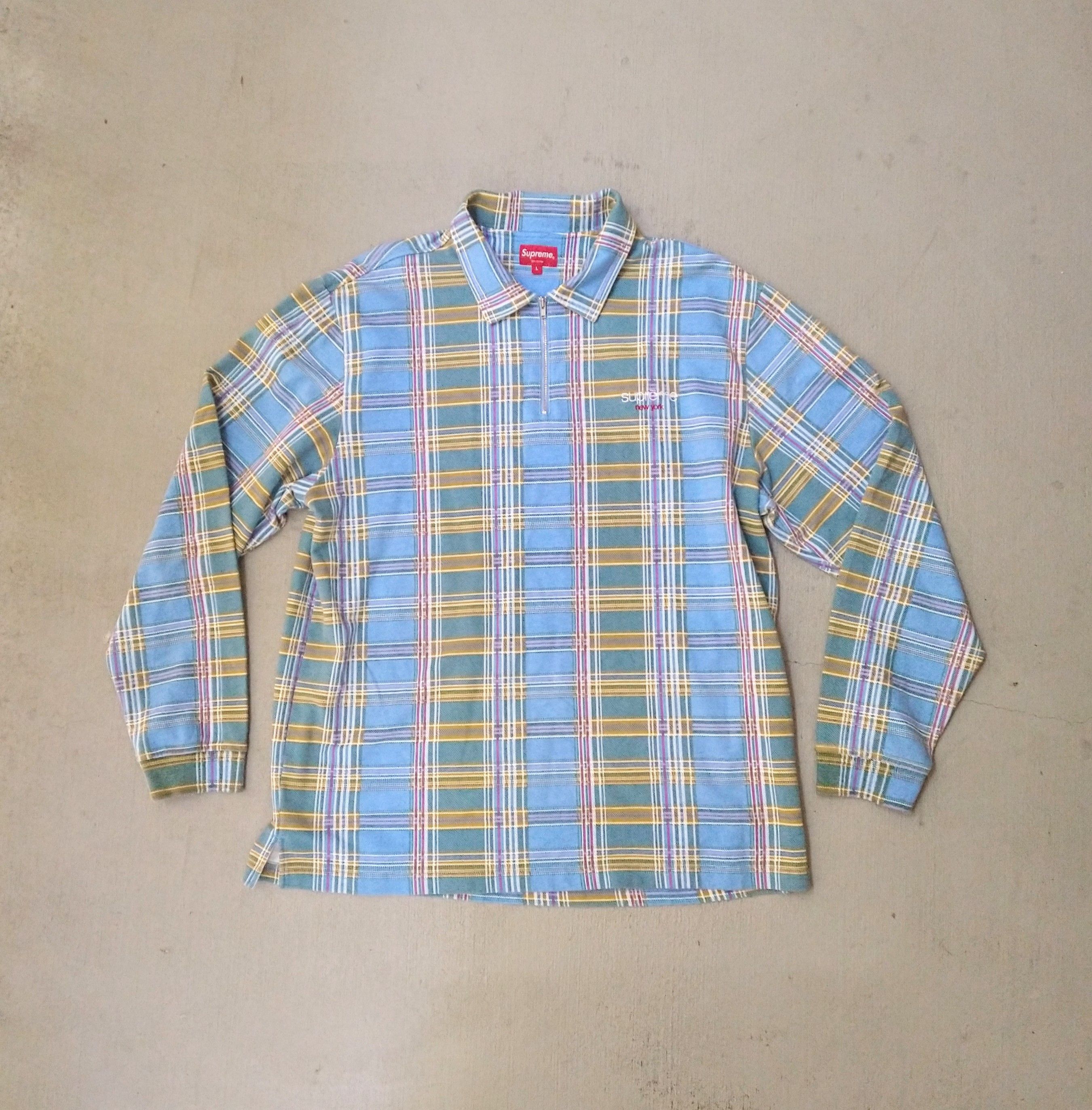 Supreme Supreme Zip Up LS Polo Shirt Blue Plaid Large Cotton FW20