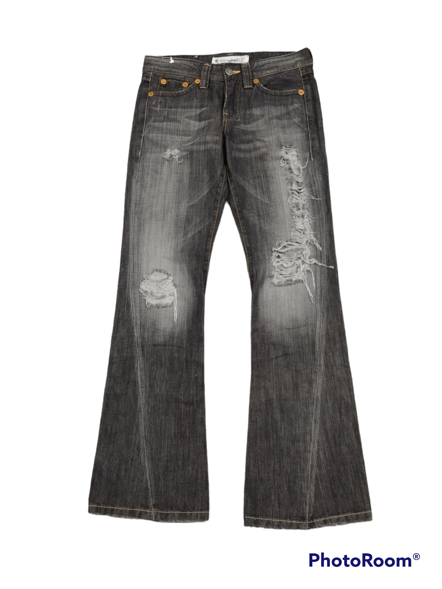 Japanese Brand INSAE 90s FLARE💥RIPED TWIST YOUDALLY DENIM PANTS Size US 29 - 1 Thumbnail