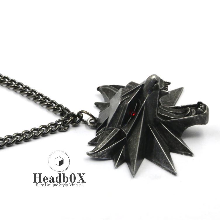 Vintage Red Eye Wolf Head Medallion Pendant Necklace Size ONE SIZE - 2 Thumbnail