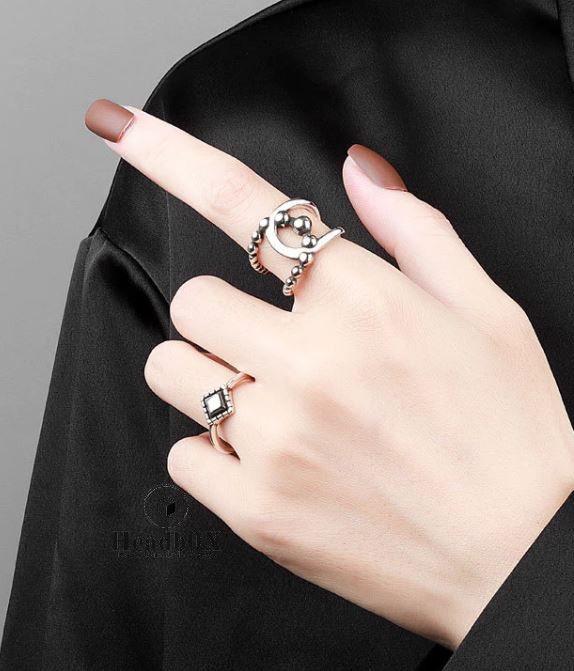 Jewelry Double layer Dot Chain Cross Rings Size ONE SIZE - 3 Thumbnail