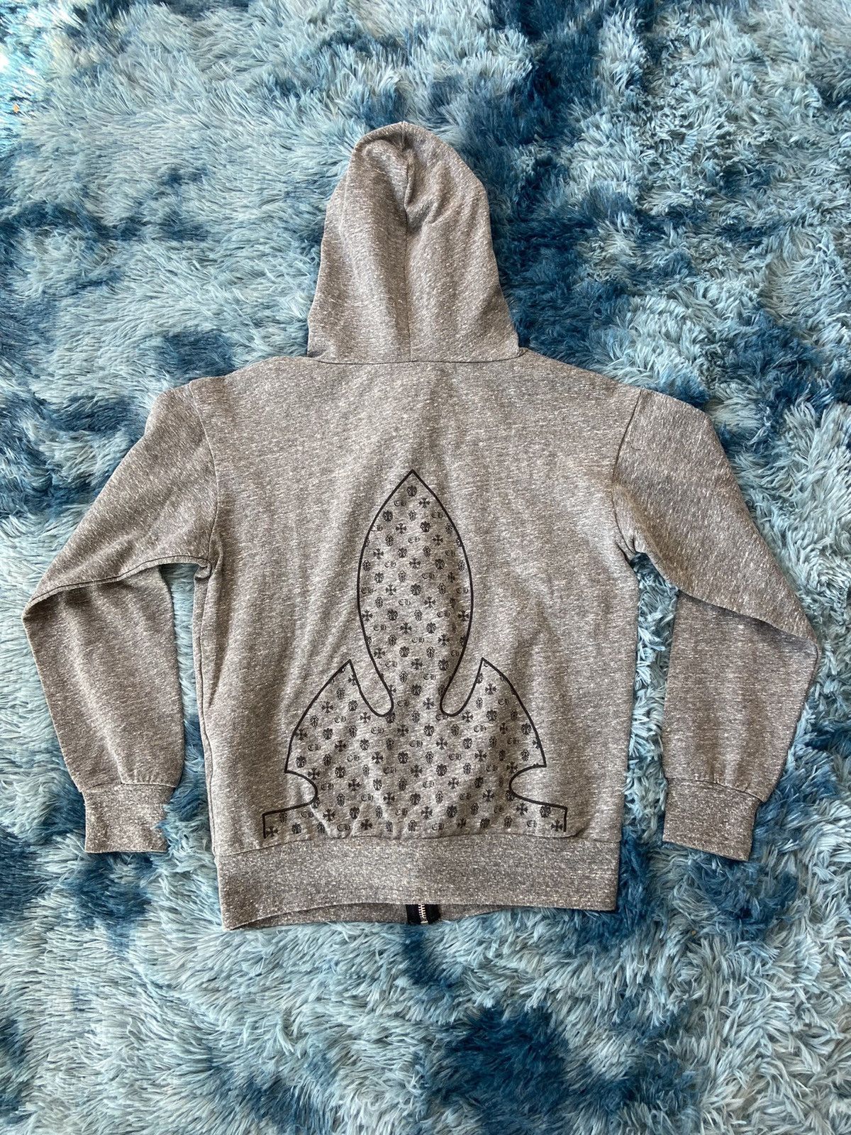 image of Chrome Hearts Zip Up Hoodie Monogram Logo Scroll Fleur Cross in Grey, Men's (Size Small)