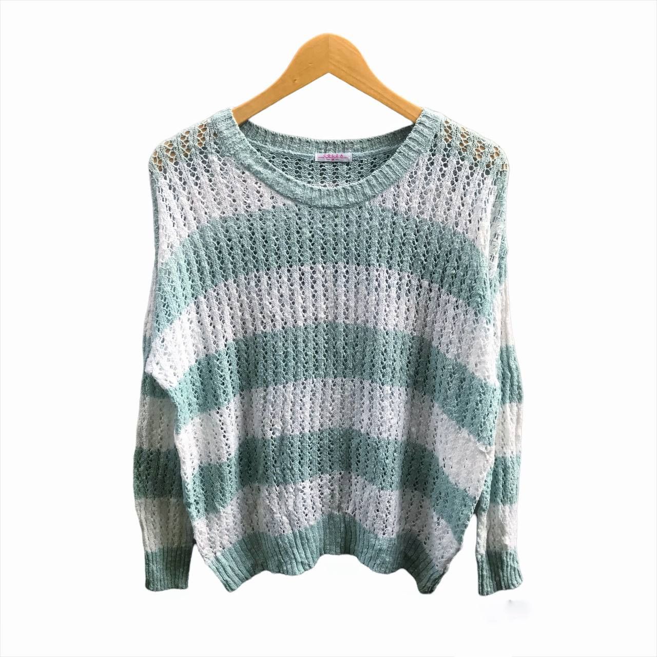 image of 20471120 x Beauty Beast 1990S Colza Open Knitted Grunge in Green/White (Size Medium)