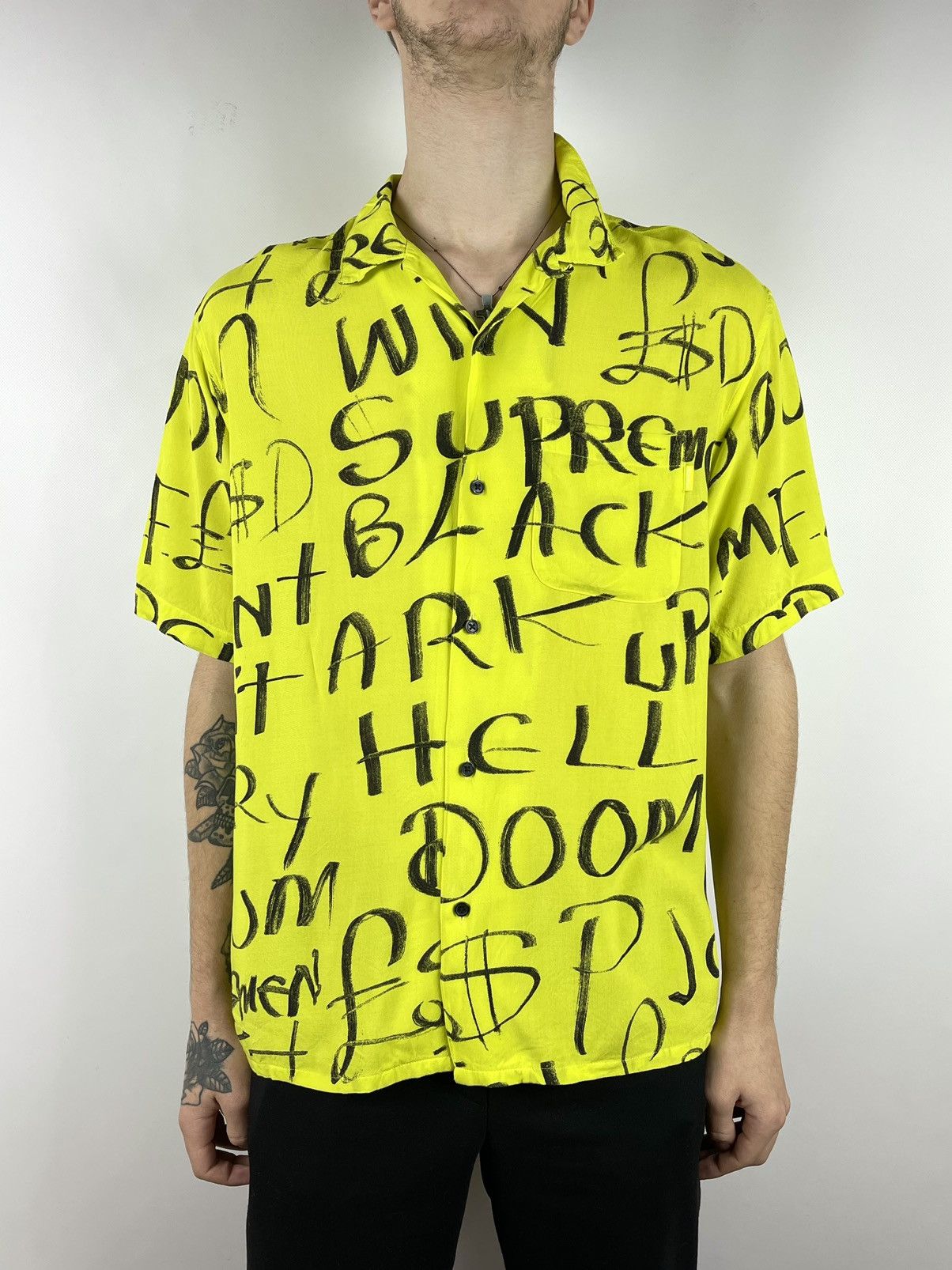 Supreme Supreme Black Ark Rayon S/S Shirt Fluorescent Yellow Size US L / EU 52-54 / 3 - 2 Thumbnail