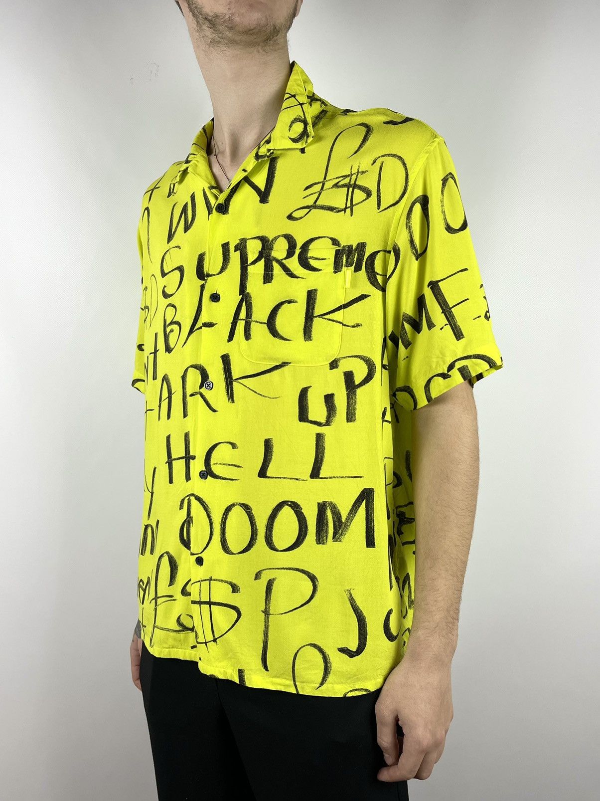 Supreme Supreme Black Ark Rayon S/S Shirt Fluorescent Yellow Size US L / EU 52-54 / 3 - 3 Thumbnail