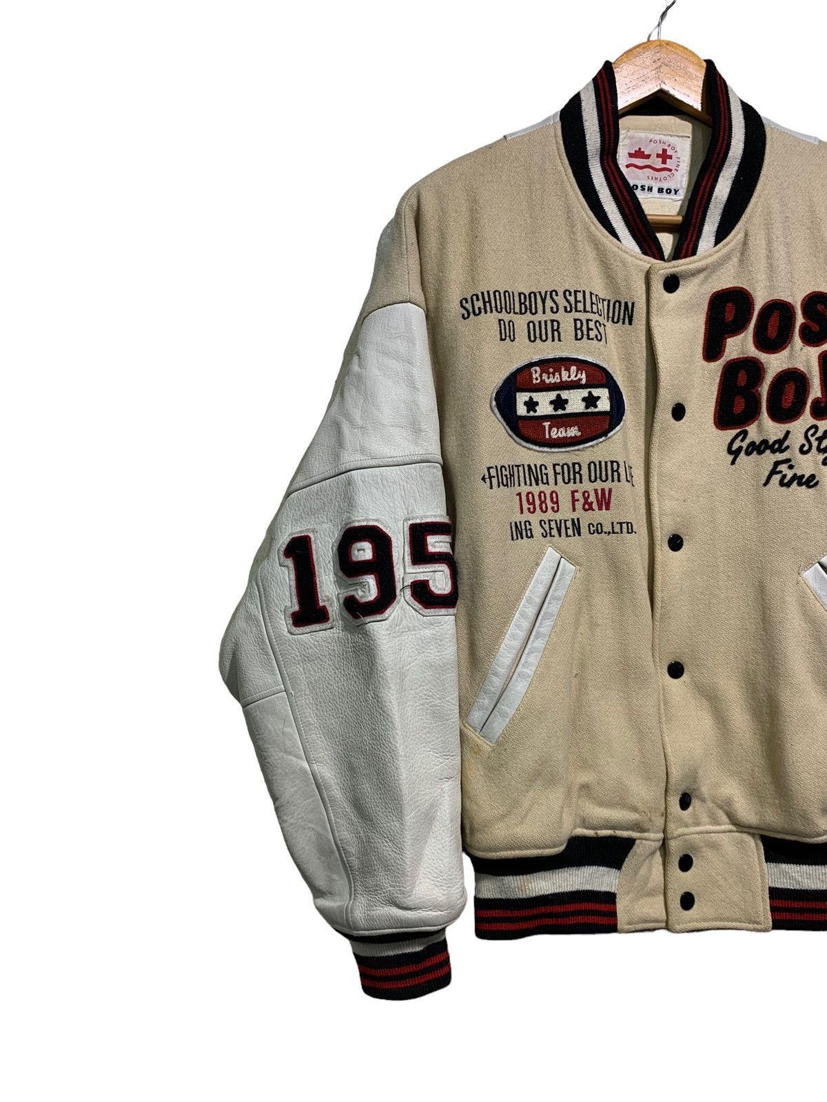 Vintage 🔥VTG POSHBOY VARSITY JACKETS WOOL AND LEATHER SLEEVE Size US L / EU 52-54 / 3 - 3 Thumbnail