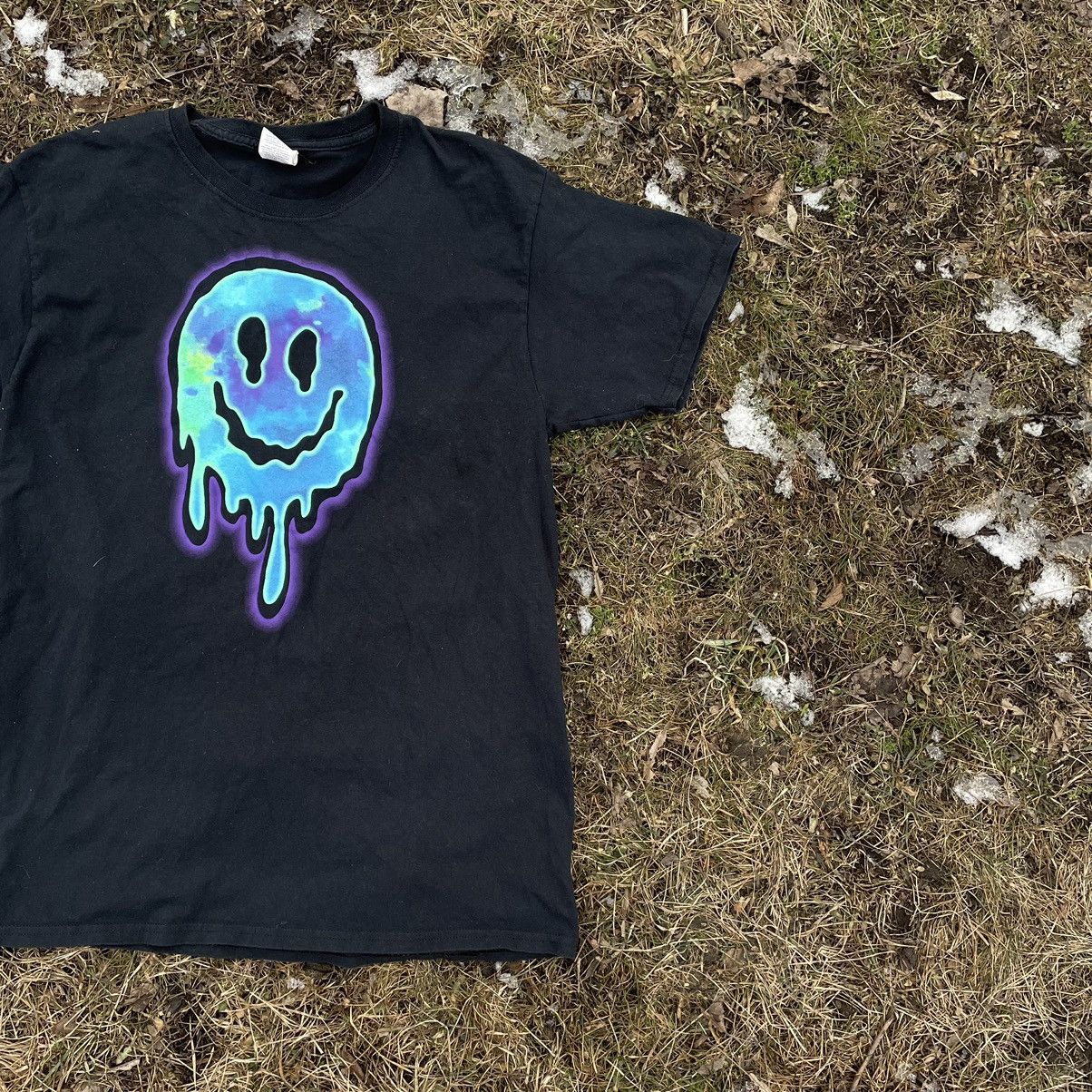Vintage Vintage 90s Psychedelic Smiley Graphic Tee Rave Drip Black M Size US M / EU 48-50 / 2 - 4 Thumbnail