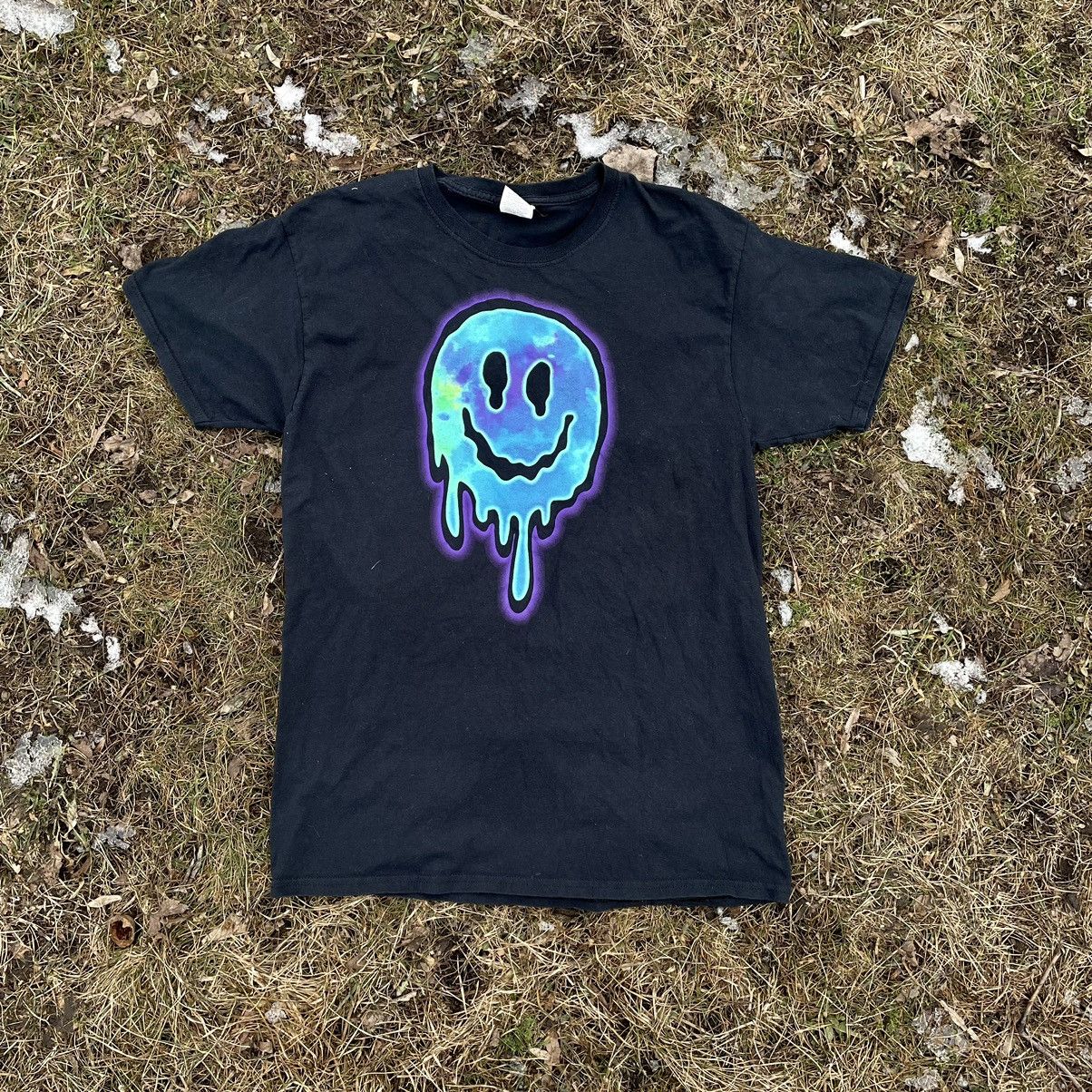 Vintage Vintage 90s Psychedelic Smiley Graphic Tee Rave Drip Black M Size US M / EU 48-50 / 2 - 1 Thumbnail
