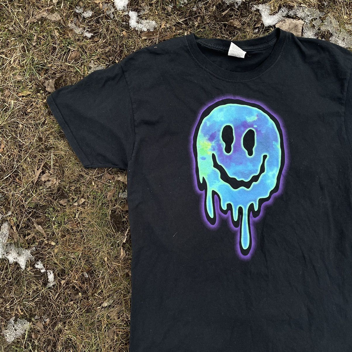 Vintage Vintage 90s Psychedelic Smiley Graphic Tee Rave Drip Black M Size US M / EU 48-50 / 2 - 3 Thumbnail