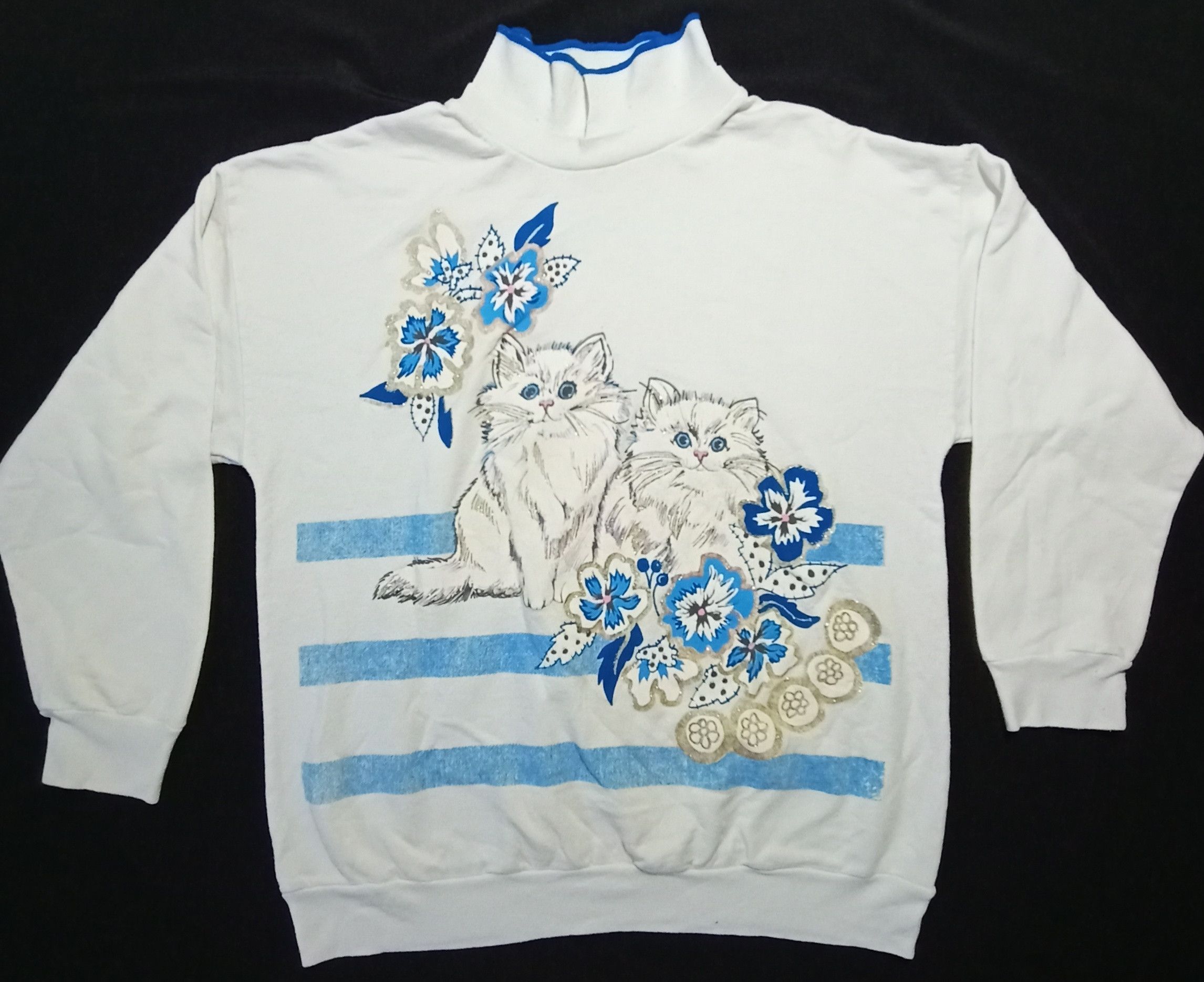 Vintage Rare Vintage Sweatshirt Cat With Flower Art Big Motif Size M / US 6-8 / IT 42-44 - 1 Thumbnail