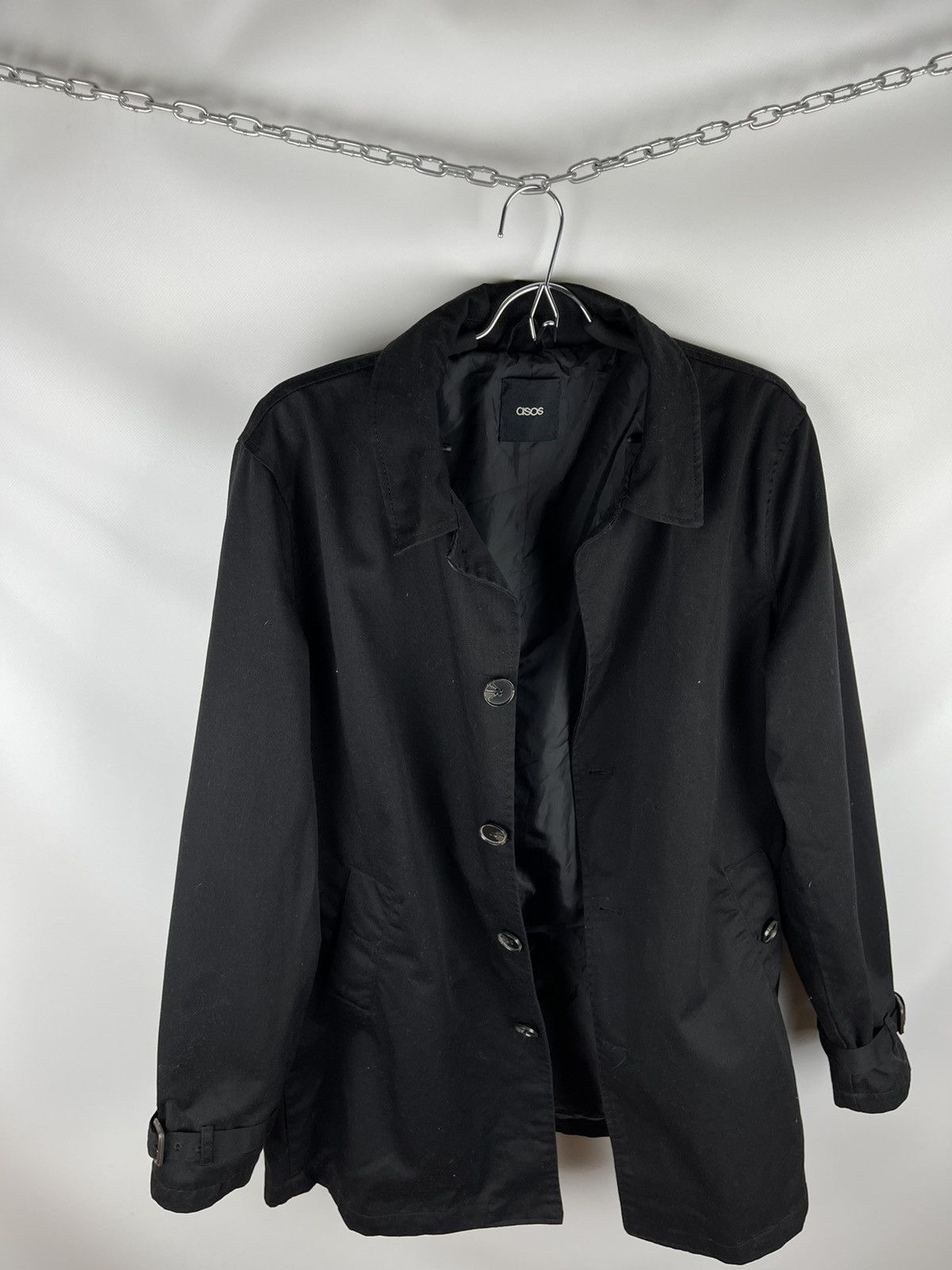 Asos ASOS vintage black trench coat jacket belted sleeve Size US L / EU 52-54 / 3 - 7 Thumbnail