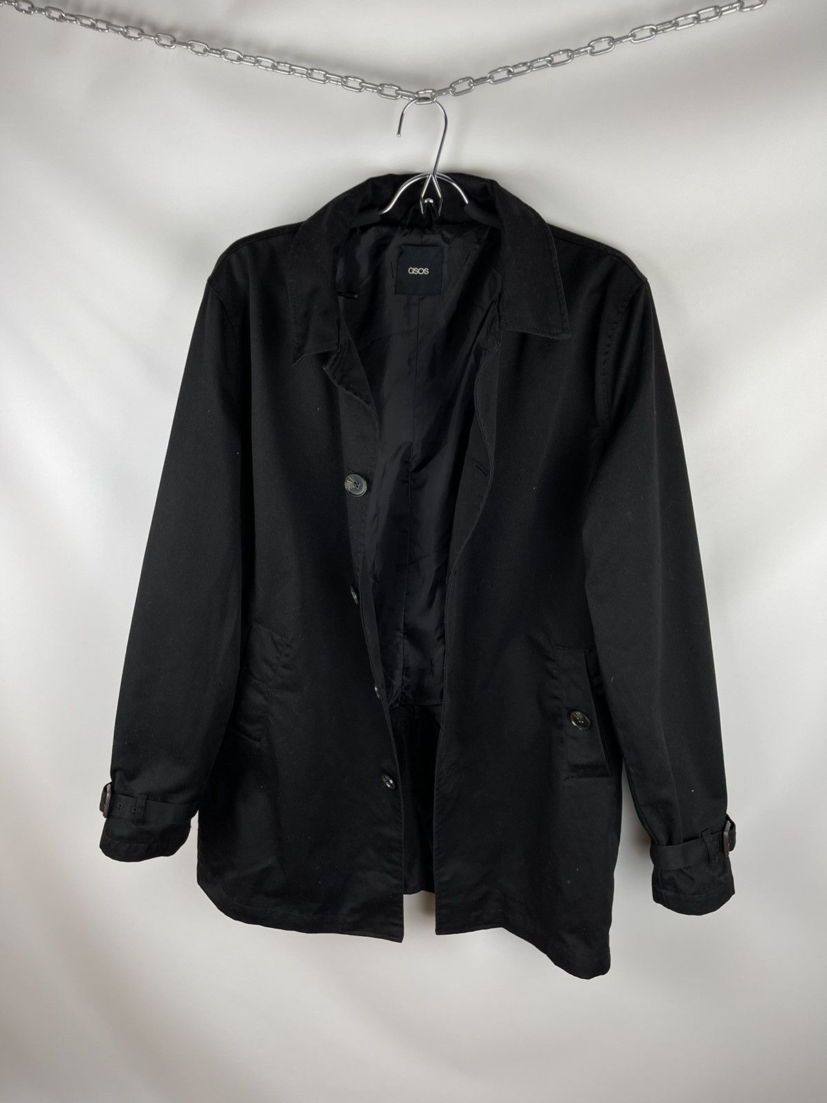 Asos ASOS vintage black trench coat jacket belted sleeve Size US L / EU 52-54 / 3 - 1 Thumbnail