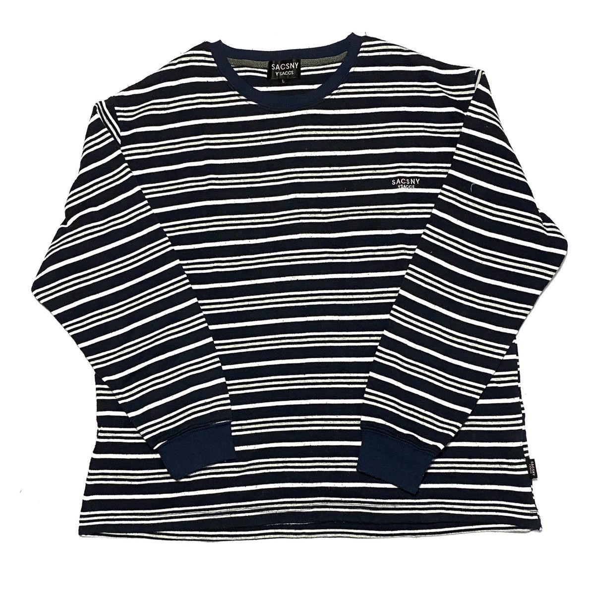 image of Yohji Yamamoto Sacsny Ysaccs Fleece Sweater in Blue White, Men's (Size Large)