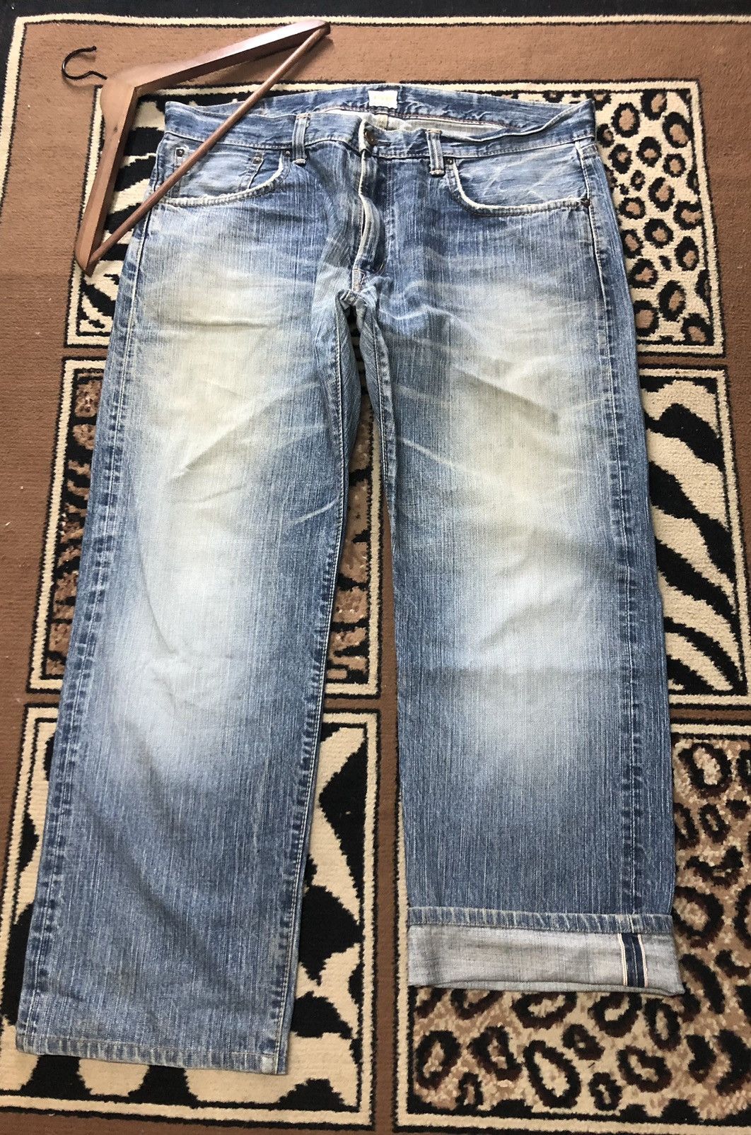 Edwin × Salvage × Vintage VINTAGE SELVEDGE EDWIN 505zx BLUE WASH DISTRESSED DENIM Size US 38 / EU 54 - 1 Thumbnail
