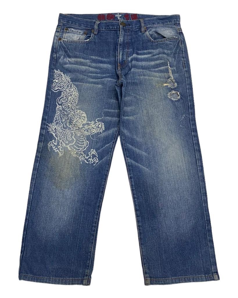 Dogtown 🔥DOGTOWN BLACK DRAGON EMBROIDERED BAGGY DENIM JEANS Size US 35 - 1 Thumbnail