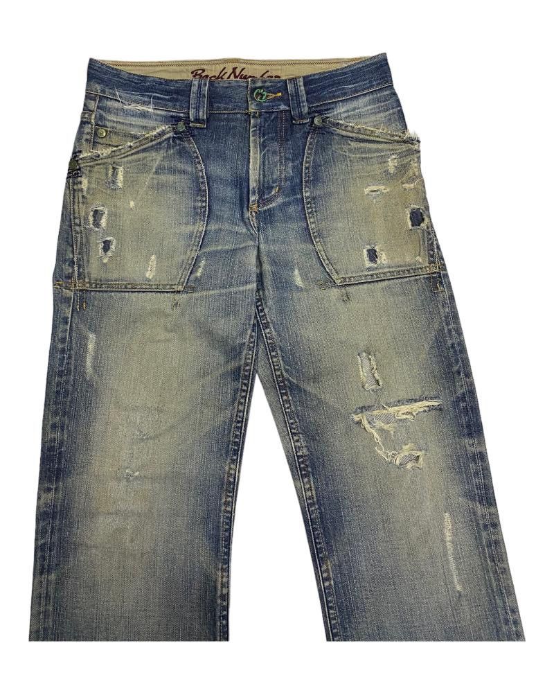 If Six Was Nine RIPPED🔥VINTAGE BACK NUMBER DISTRESSED DENIM BUSH JEANS Size US 32 / EU 48 - 4 Thumbnail