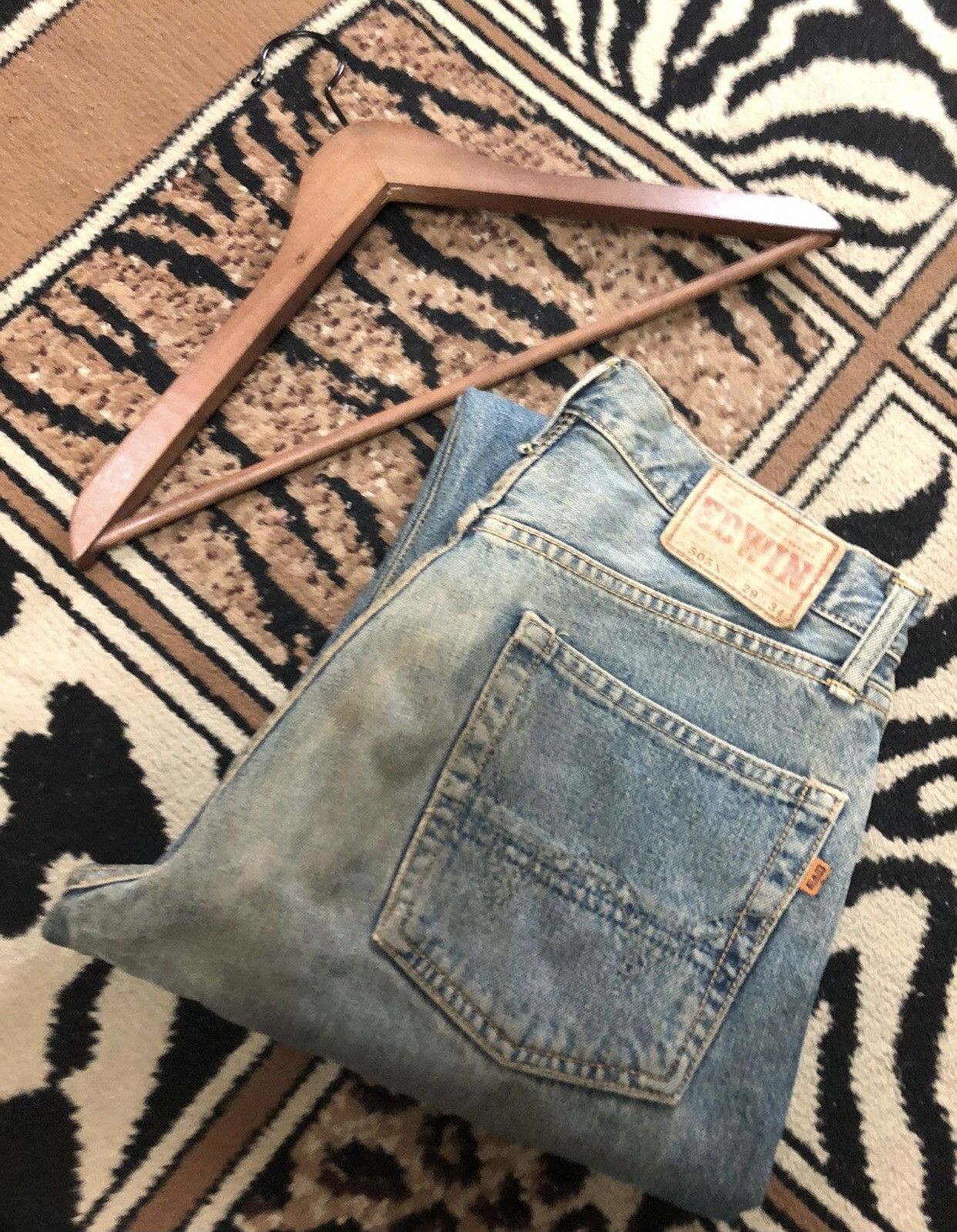 Edwin × Vintage VINTAGE SELVEDGE EDWIN505x RUSTY BLUE WASH DISTRESSED DENIM Size US 29 - 18 Thumbnail