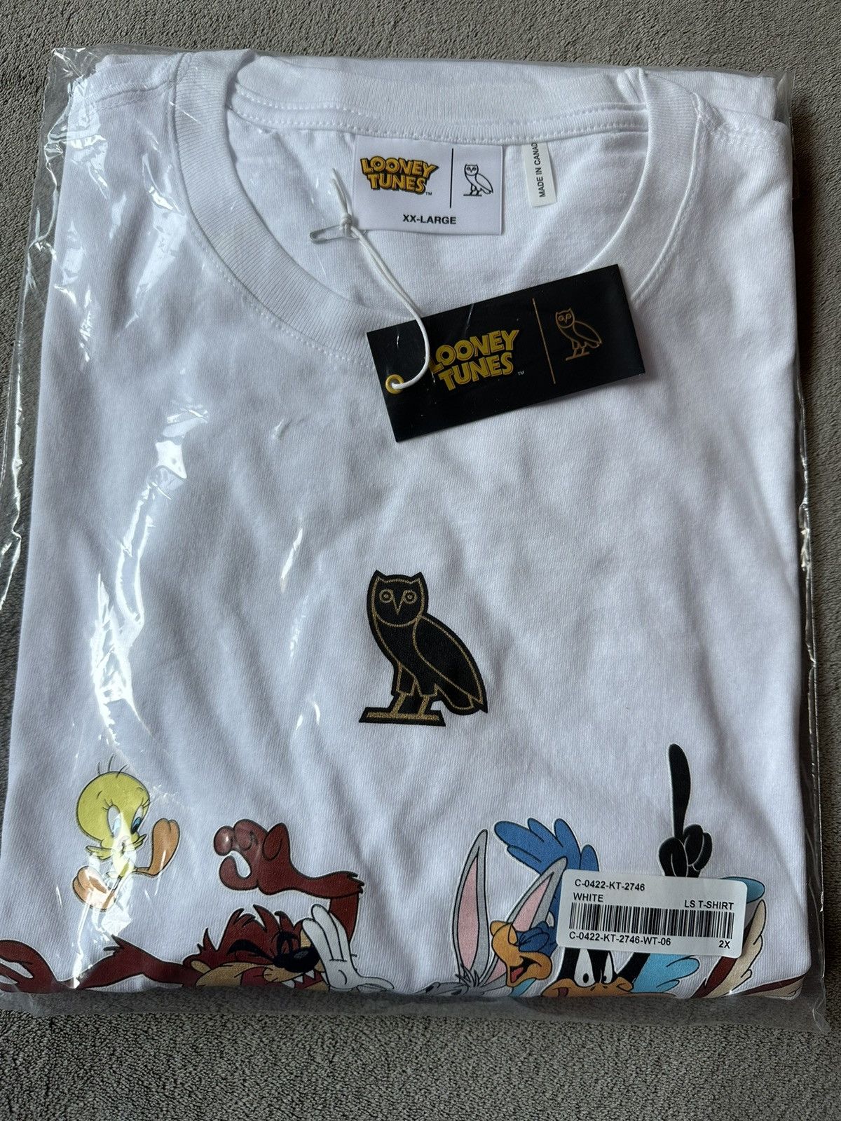 image of Drake x Hypebeast Ovo X Looney Tunes Longsleeve T-Shirt New With Tags () in White, Men's (Size 2XL)