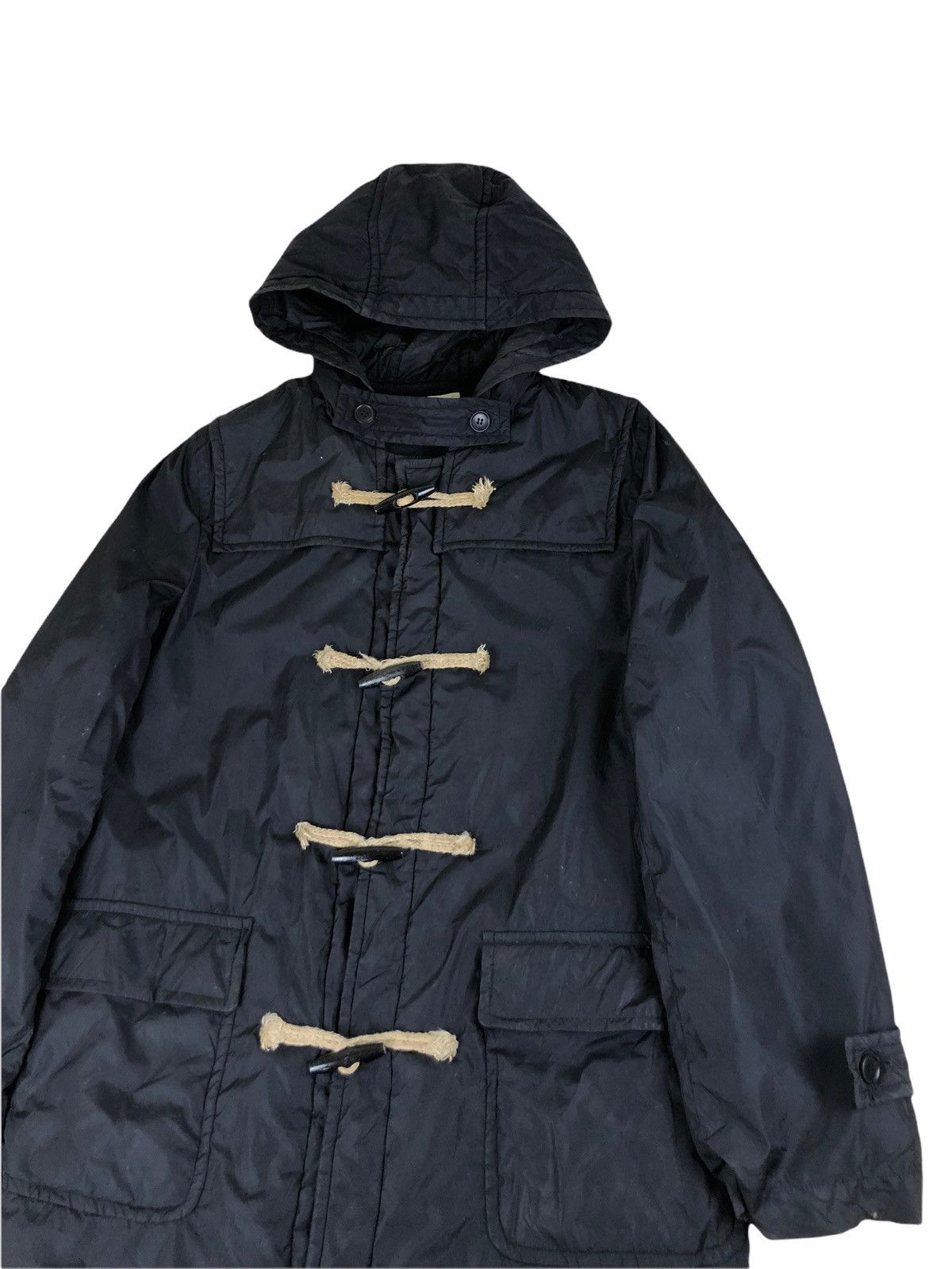 2000s Comme des Garcons Black Nylon Duffle Coat