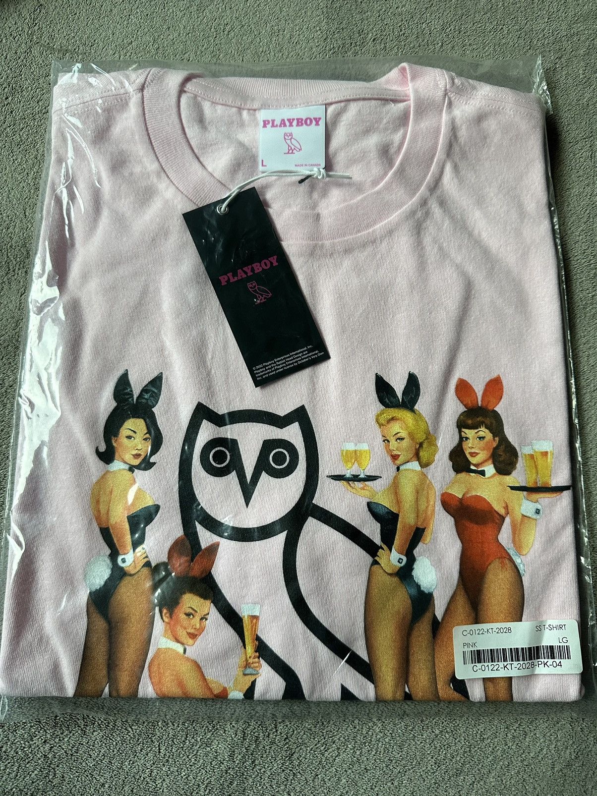 Image of Drake x Octobers Very Own Ovo X Playboy Bunny Pink T-Shirt , Men's (Size Large)