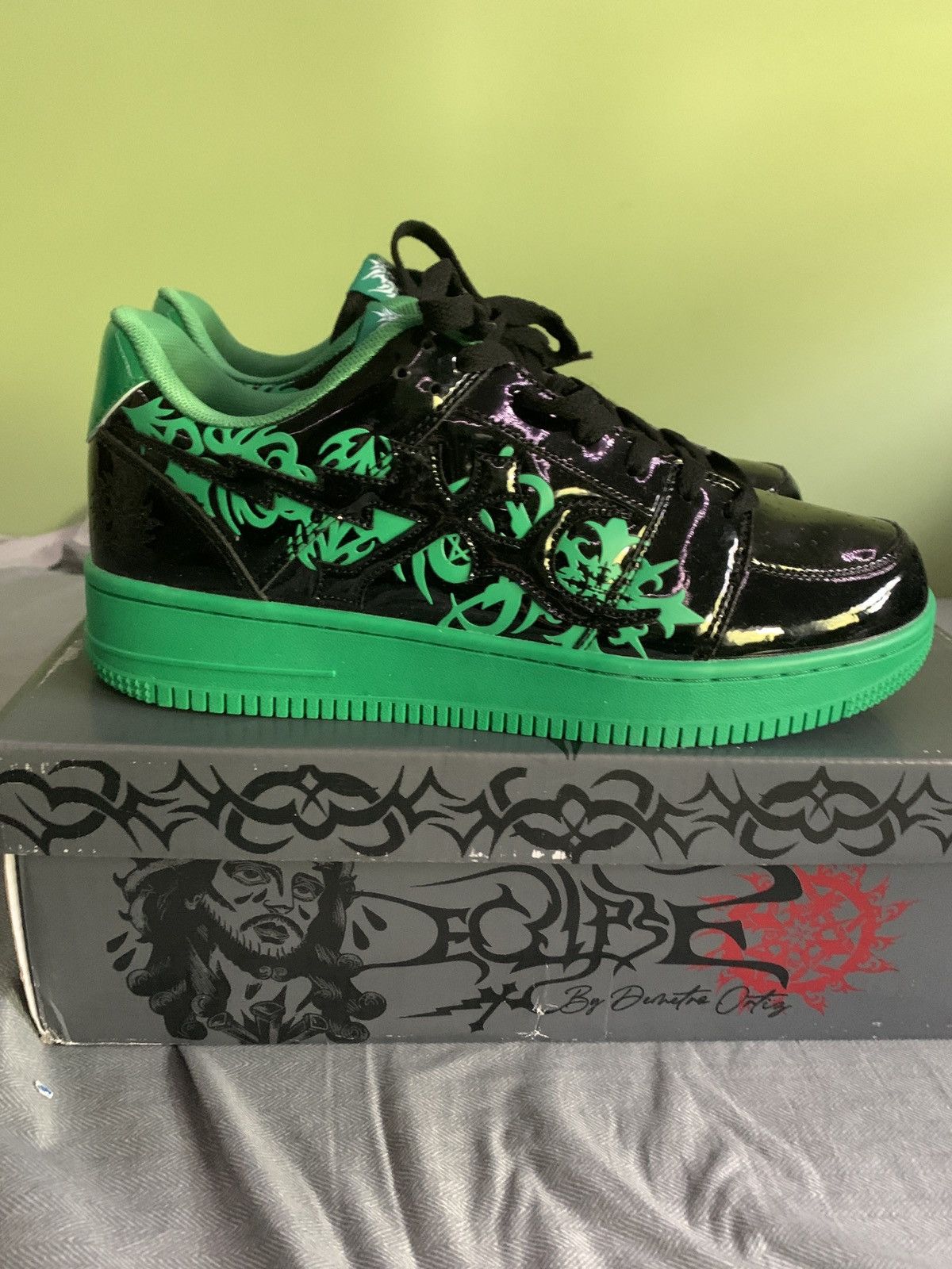 image of Eternal Artwear “Neo Green” Eclipse Patent Leather Sneakers, Men's (Size 10)