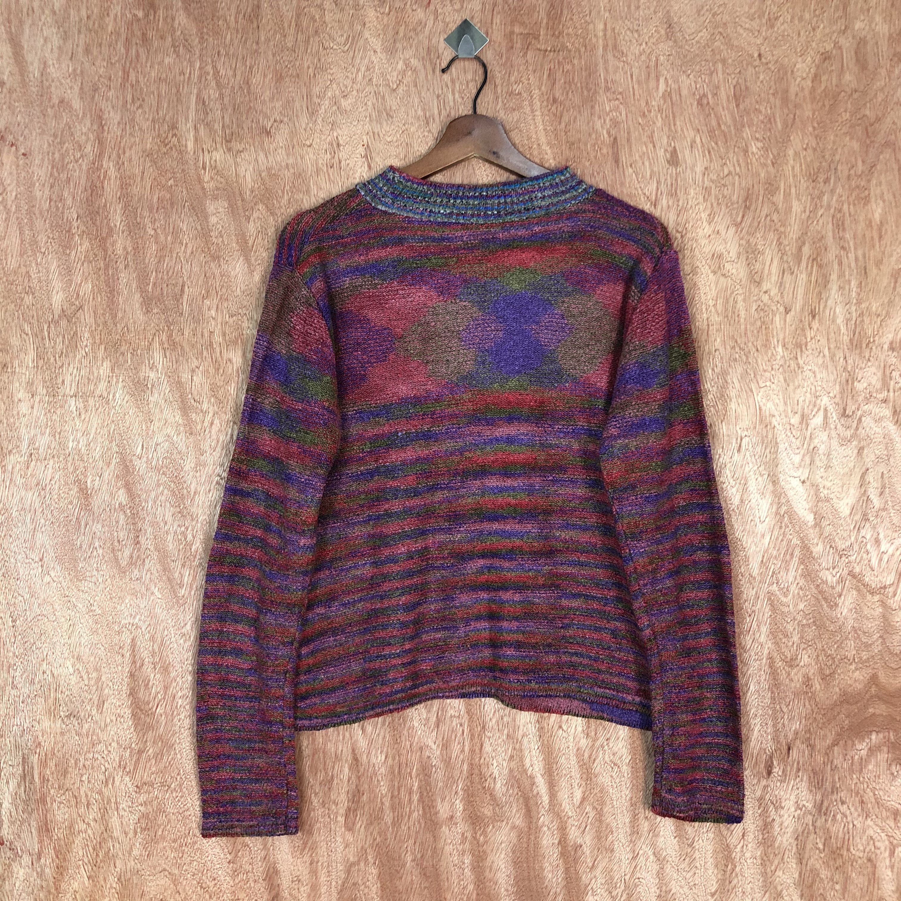 Homespun Knitwear × Japanese Brand Trevino Maroon rainbow Shag Shaggy Knitwear #6056 Size US L / EU 52-54 / 3 - 8 Thumbnail