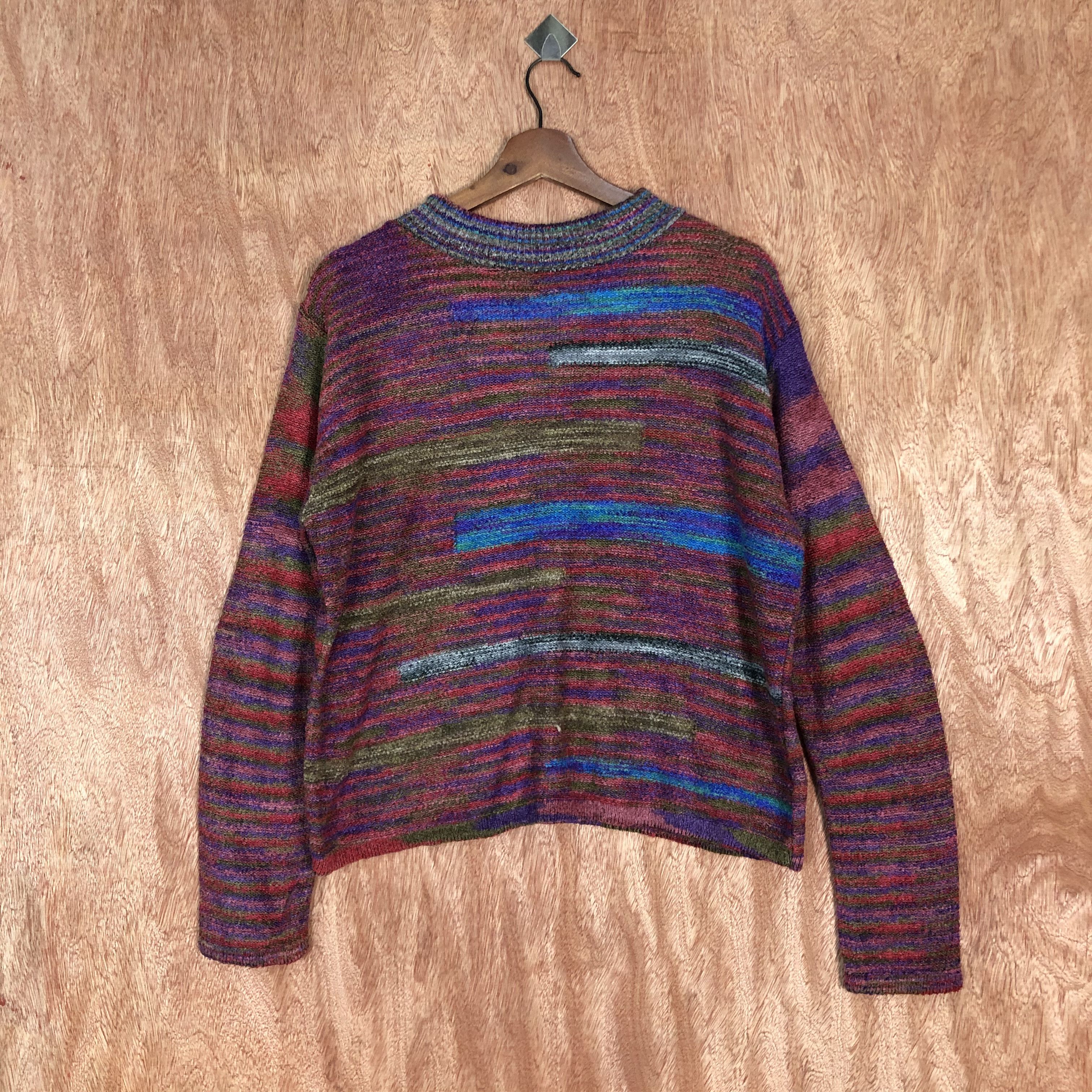 Homespun Knitwear × Japanese Brand Trevino Maroon rainbow Shag Shaggy Knitwear #6056 Size US L / EU 52-54 / 3 - 1 Thumbnail