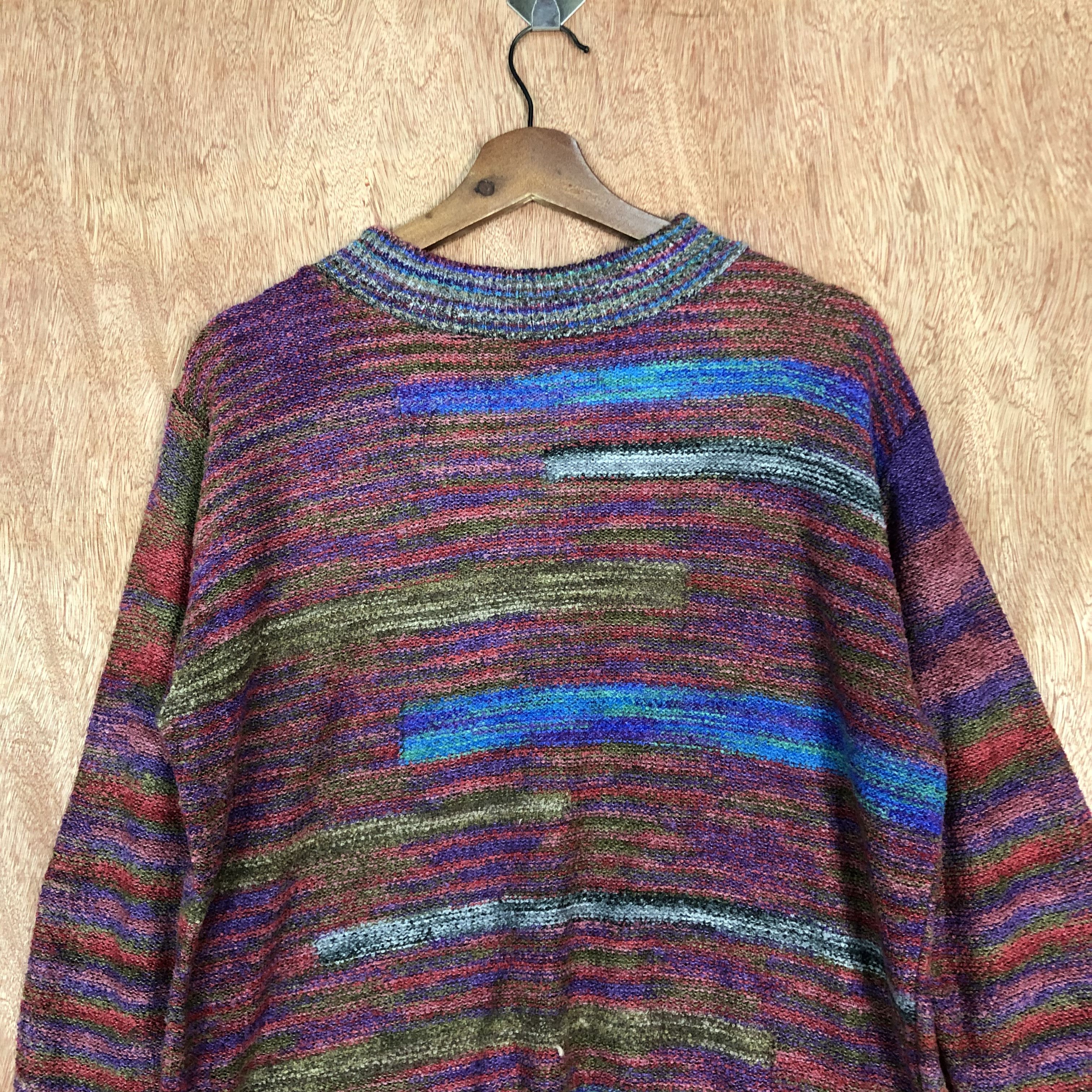 Homespun Knitwear × Japanese Brand Trevino Maroon rainbow Shag Shaggy Knitwear #6056 Size US L / EU 52-54 / 3 - 2 Thumbnail