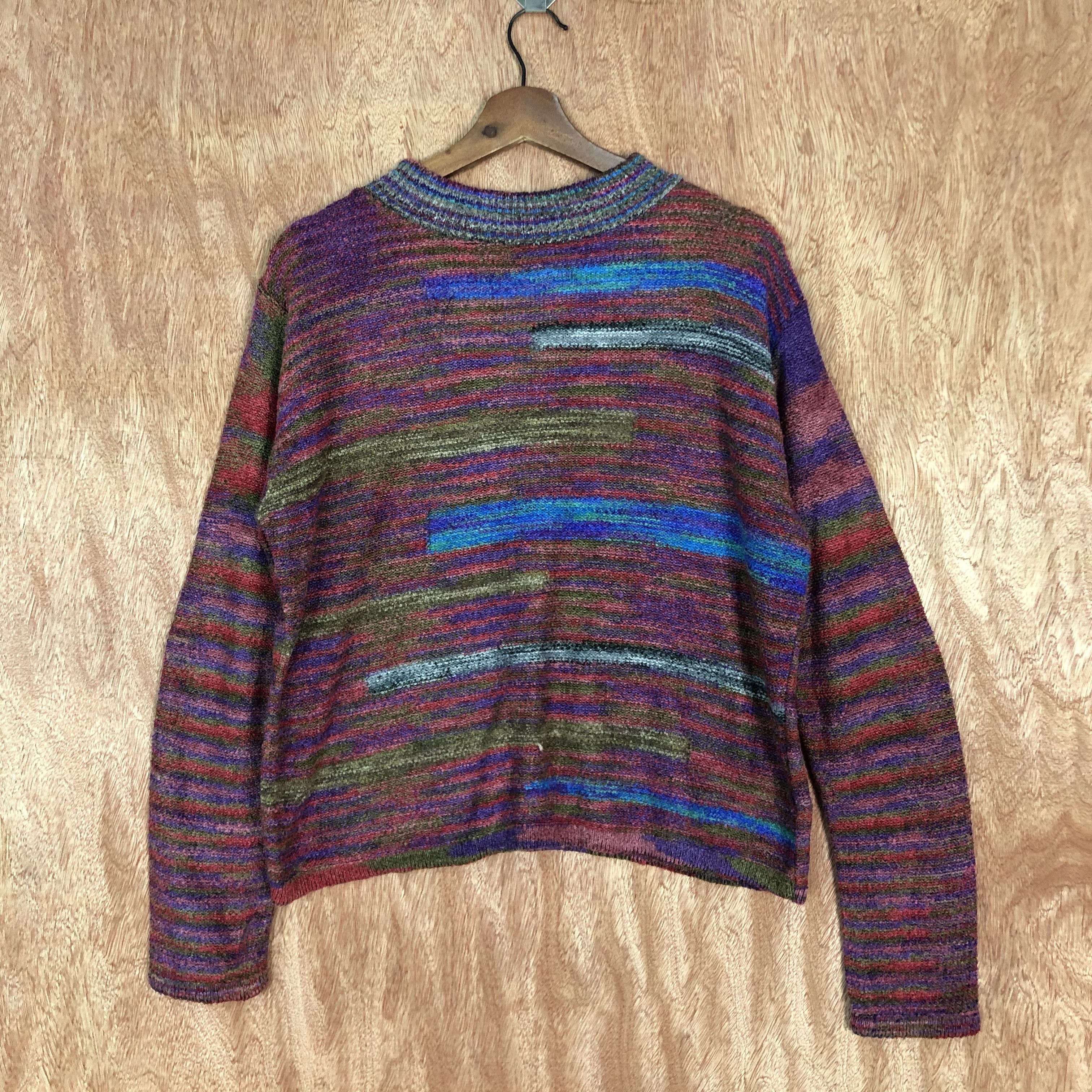 Homespun Knitwear × Japanese Brand Trevino Maroon rainbow Shag Shaggy Knitwear #6056 Size US L / EU 52-54 / 3 - 3 Thumbnail