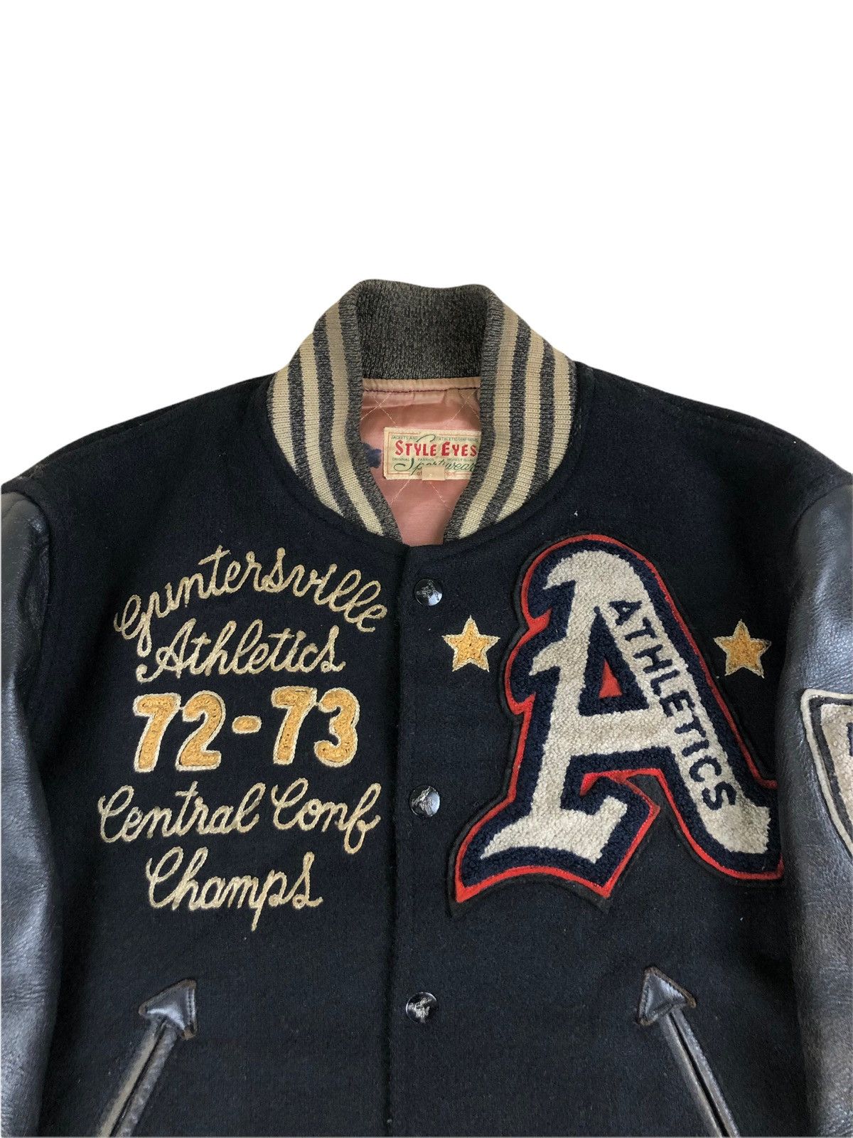Toyo Enterprises Vintage Style Eyes Sportswear Leather Sleeve Varsity Jacket Size US S / EU 44-46 / 1 - 4 Thumbnail