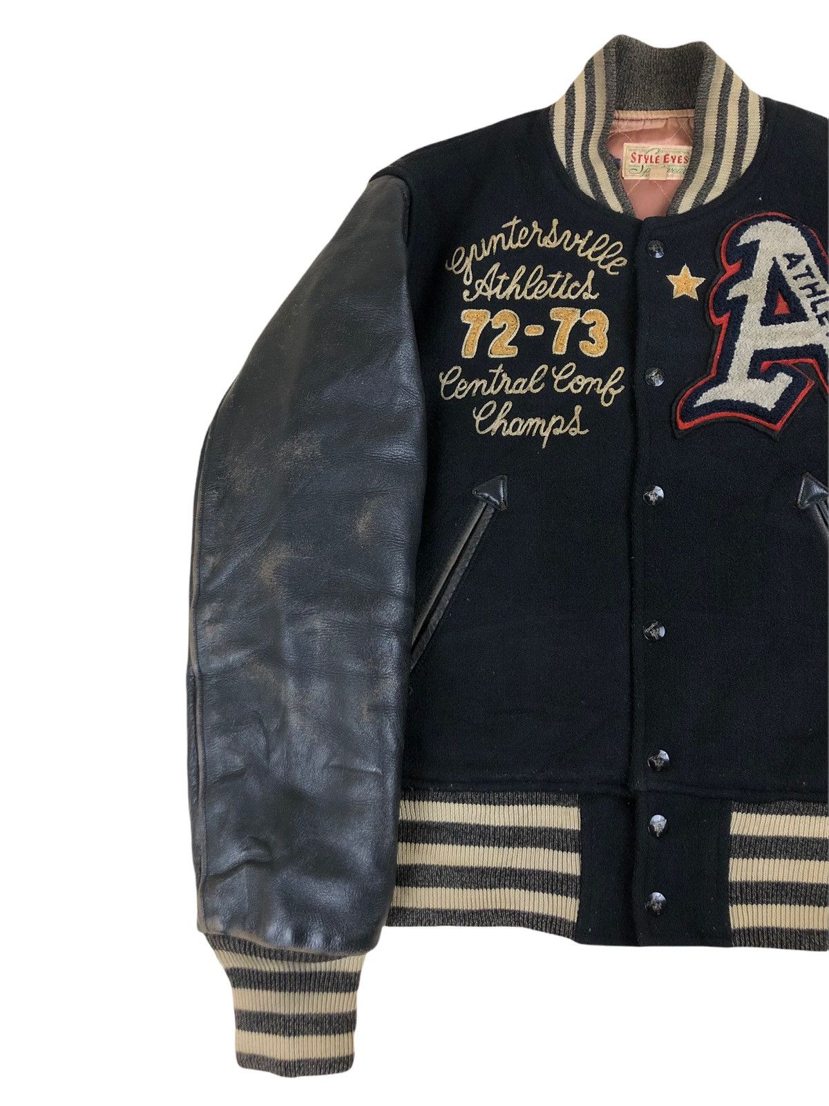 Toyo Enterprises Vintage Style Eyes Sportswear Leather Sleeve Varsity Jacket Size US S / EU 44-46 / 1 - 5 Thumbnail