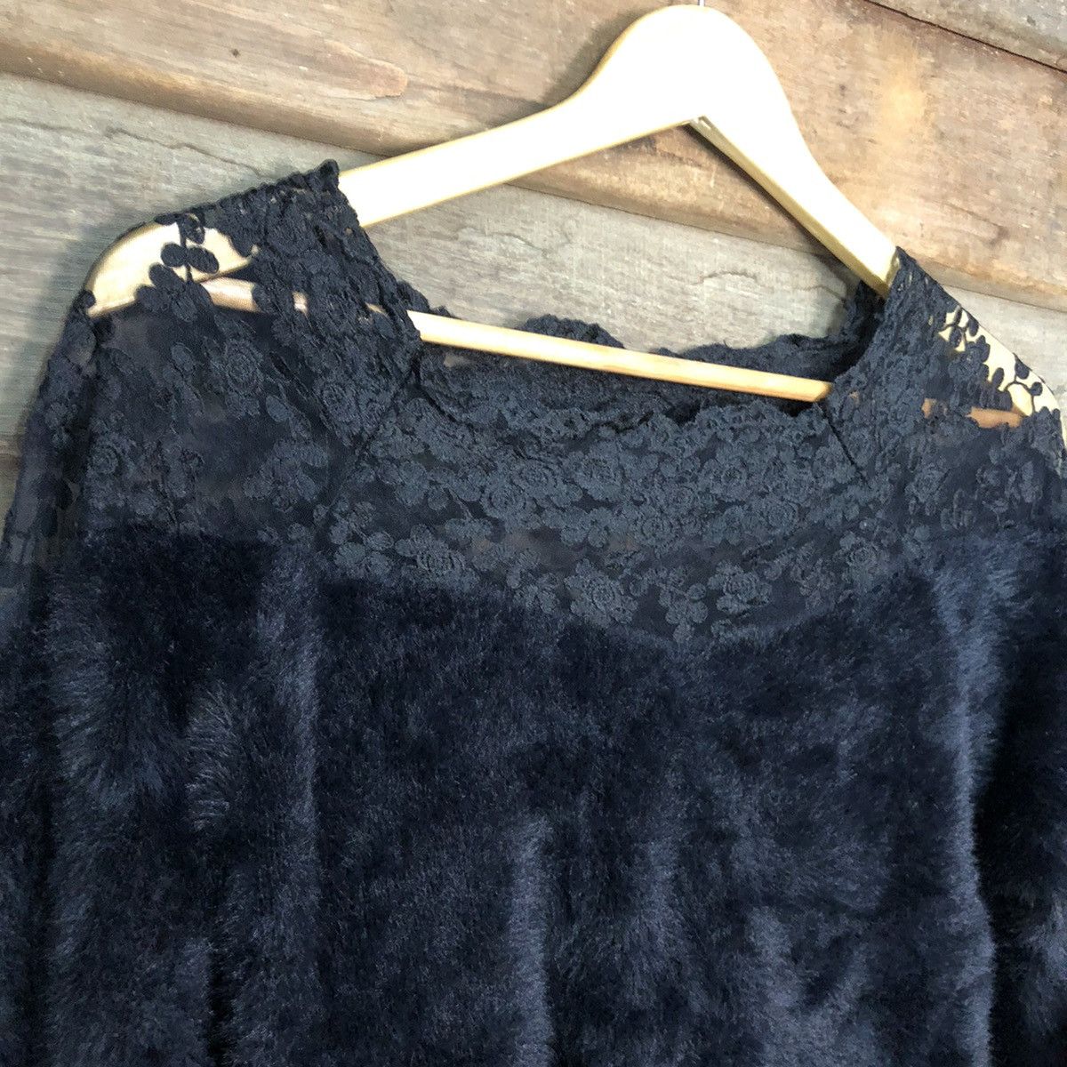 Japanese Brand GRL Black crop top Shag Shaggy Fur Mohair Knitwear #6947 Size S / US 4 / IT 40 - 6 Thumbnail
