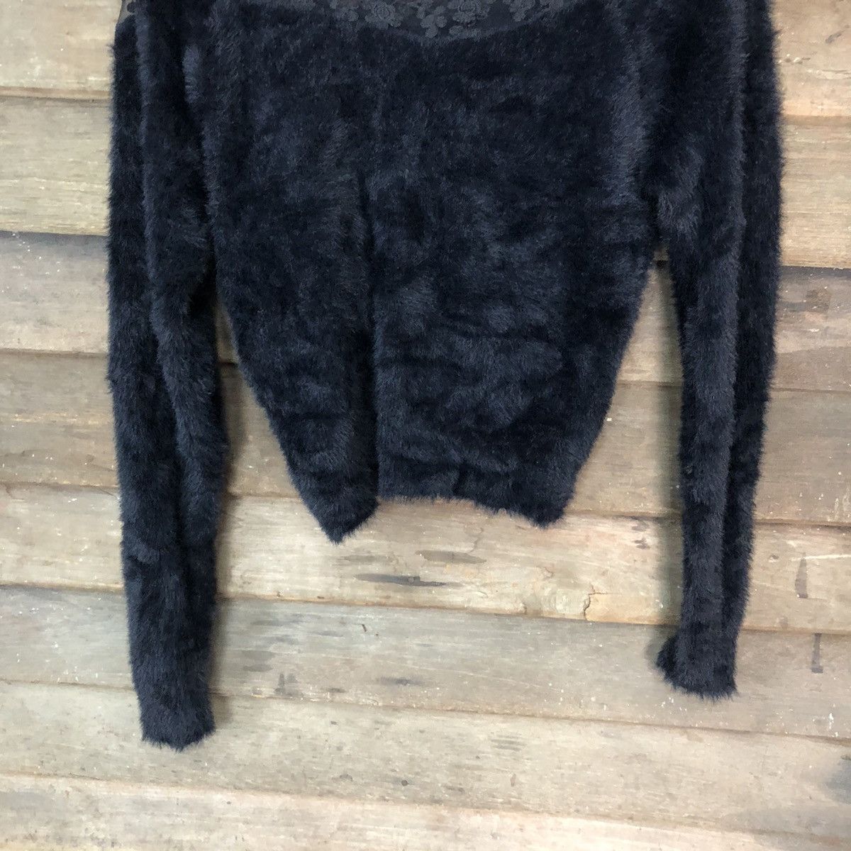 Japanese Brand GRL Black crop top Shag Shaggy Fur Mohair Knitwear #6947 Size S / US 4 / IT 40 - 3 Thumbnail