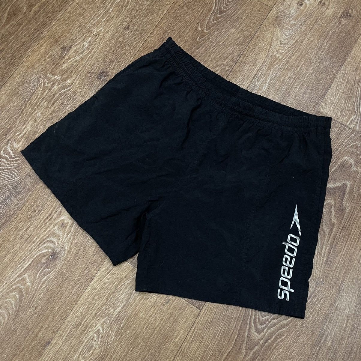 Vintage Speedo Box Logo Lined Nylon Shorts Trunks Black L