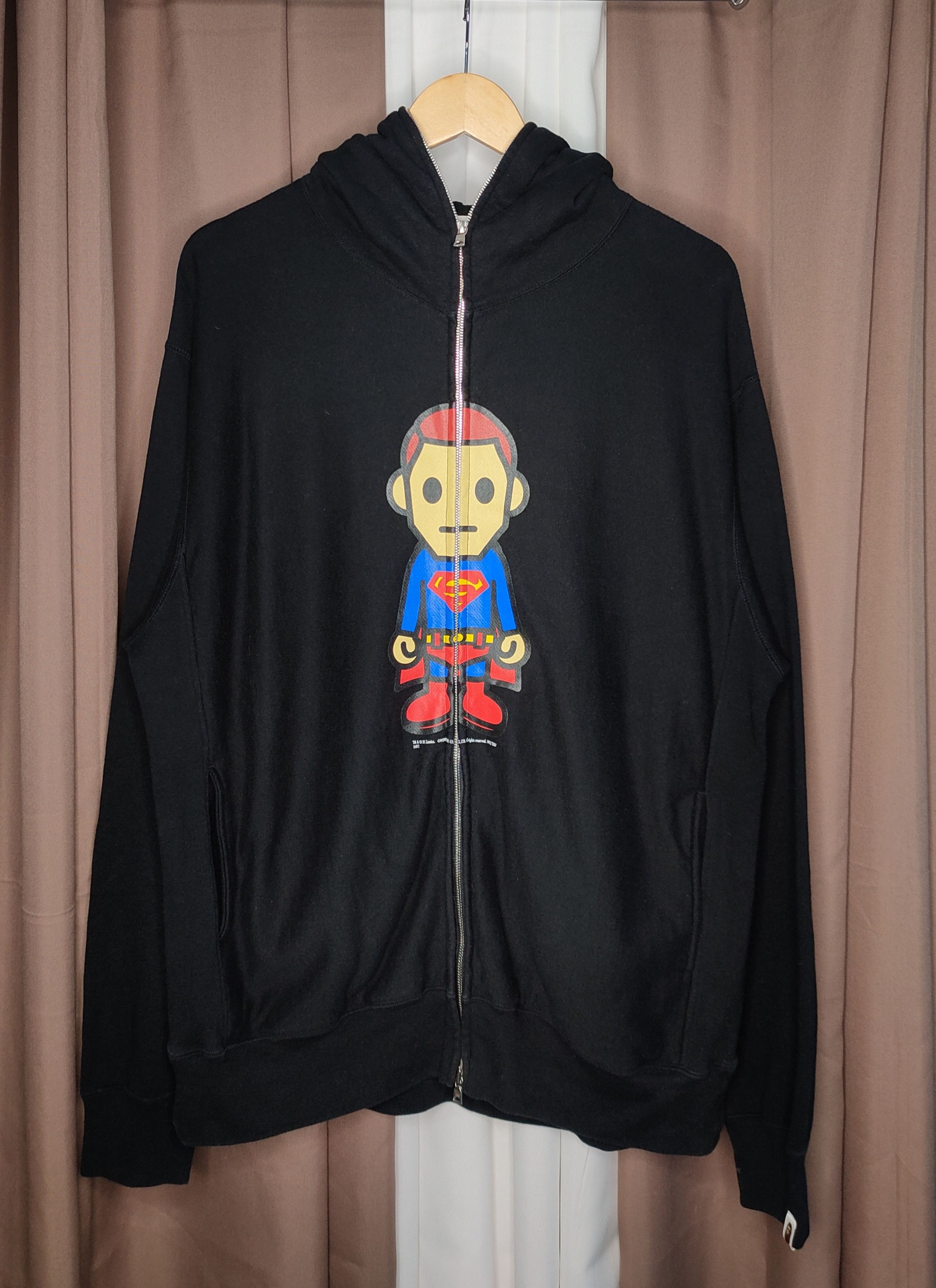 Pre-owned Bape X Dc Comics Bape X Dc Superman Full Zip Hoodie In Black