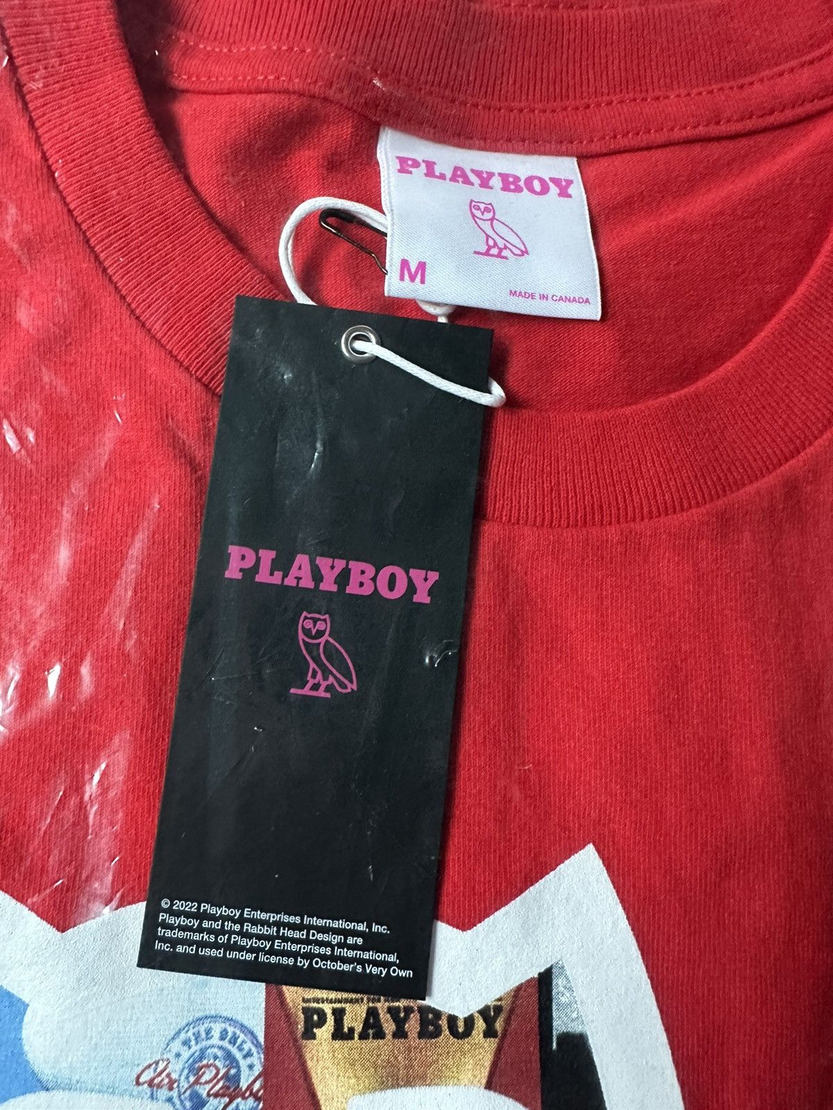 Drake × October's Very Own × Playboy *RARE* OVO x PLAYBOY MAGAZINE T-SHIRT RED TEE BRAND NEW Size US M / EU 48-50 / 2 - 6 Thumbnail