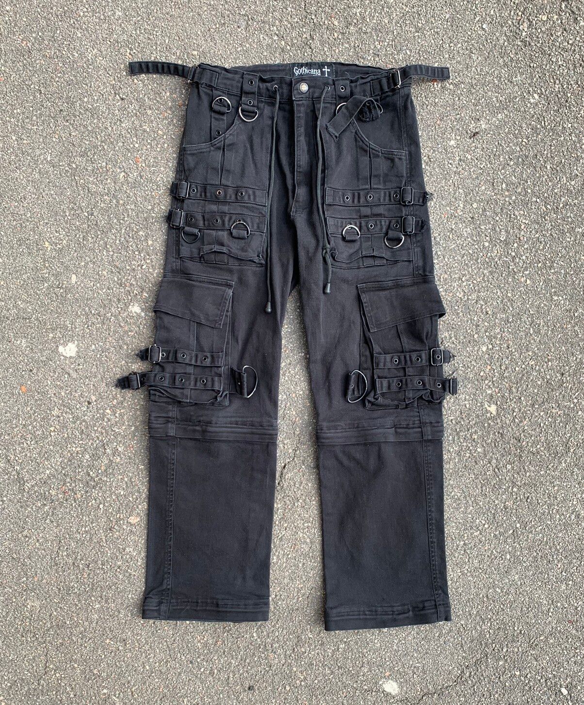 Pre-owned Avant Garde X Distressed Denim Gothicana Bondage Punk Pants Multipocket In Faded Black