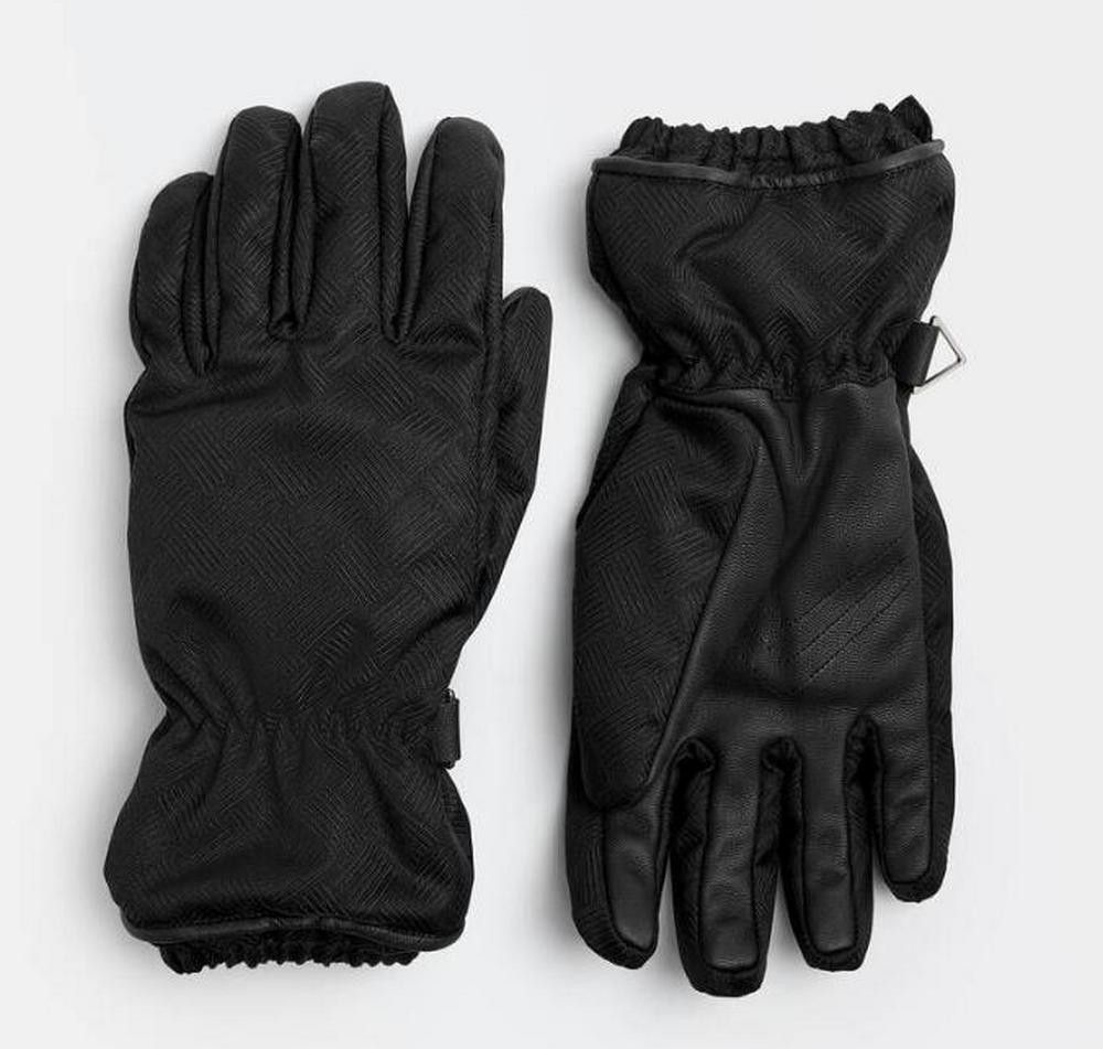 Bottega Veneta BOTTEGA VENETA black technical nylon & leather gloves 8.5 q Size ONE SIZE - 1 Thumbnail