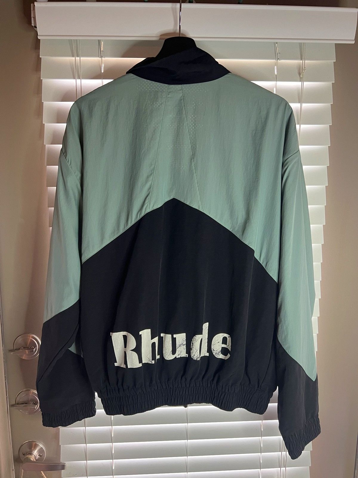 image of Rhude Paneled Track Jacket in Black/Teal, Men's (Size Medium)