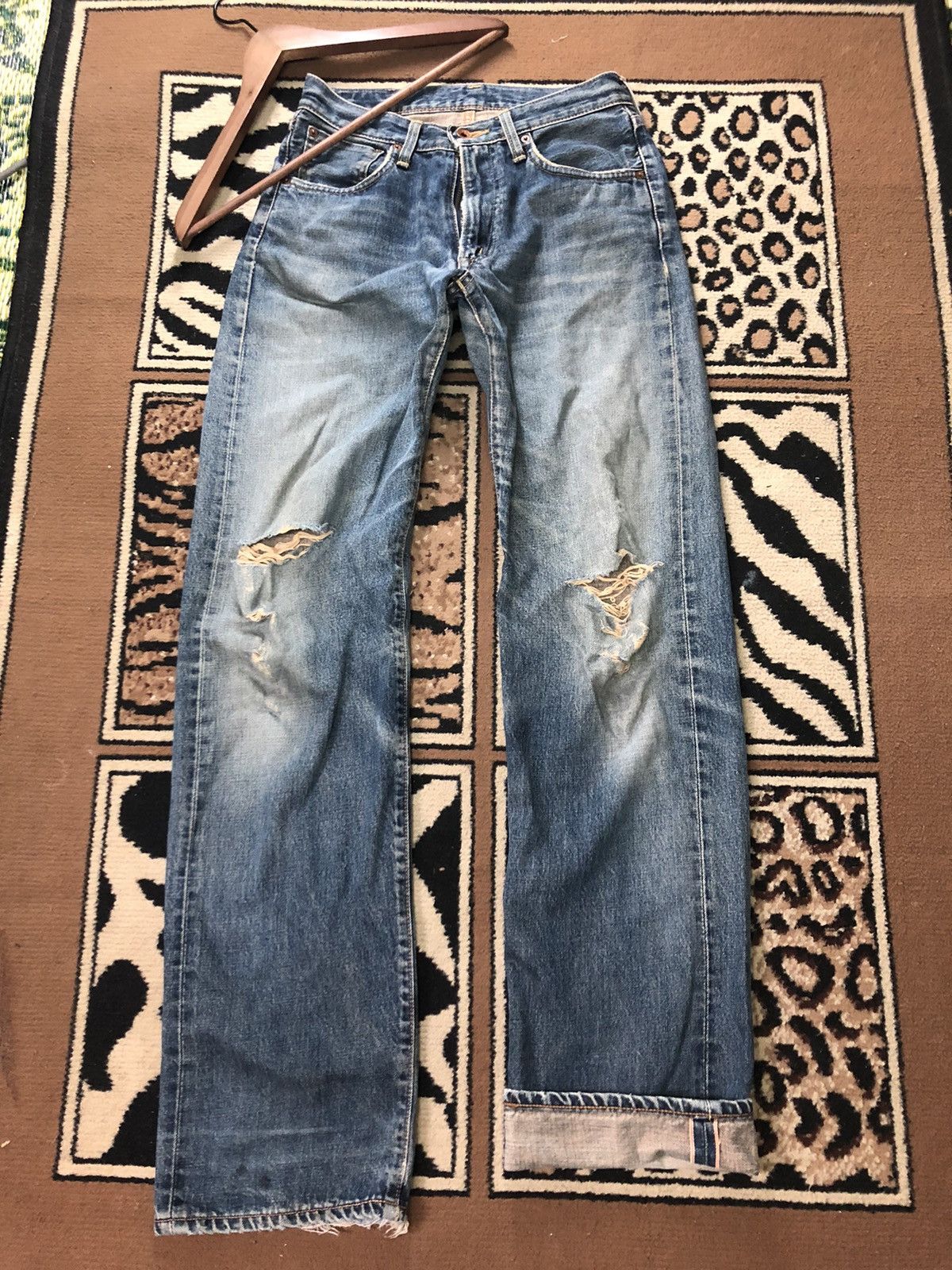 Edwin × Vintage VINTAGE SELVEDGE EDWIN505x BLUE WASH DISTRESED GRUNGE DENIM Size US 28 / EU 44 - 1 Thumbnail
