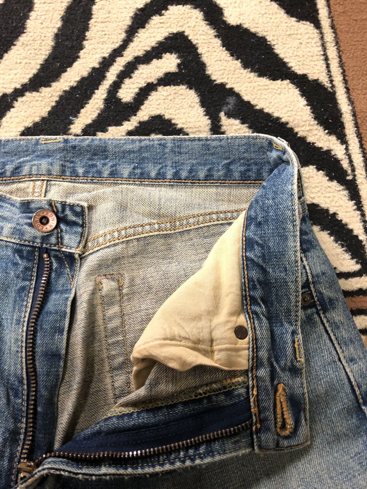 Edwin × Vintage VINTAGE SELVEDGE EDWIN505x BLUE WASH DISTRESED GRUNGE DENIM Size US 30 / EU 46 - 6 Thumbnail