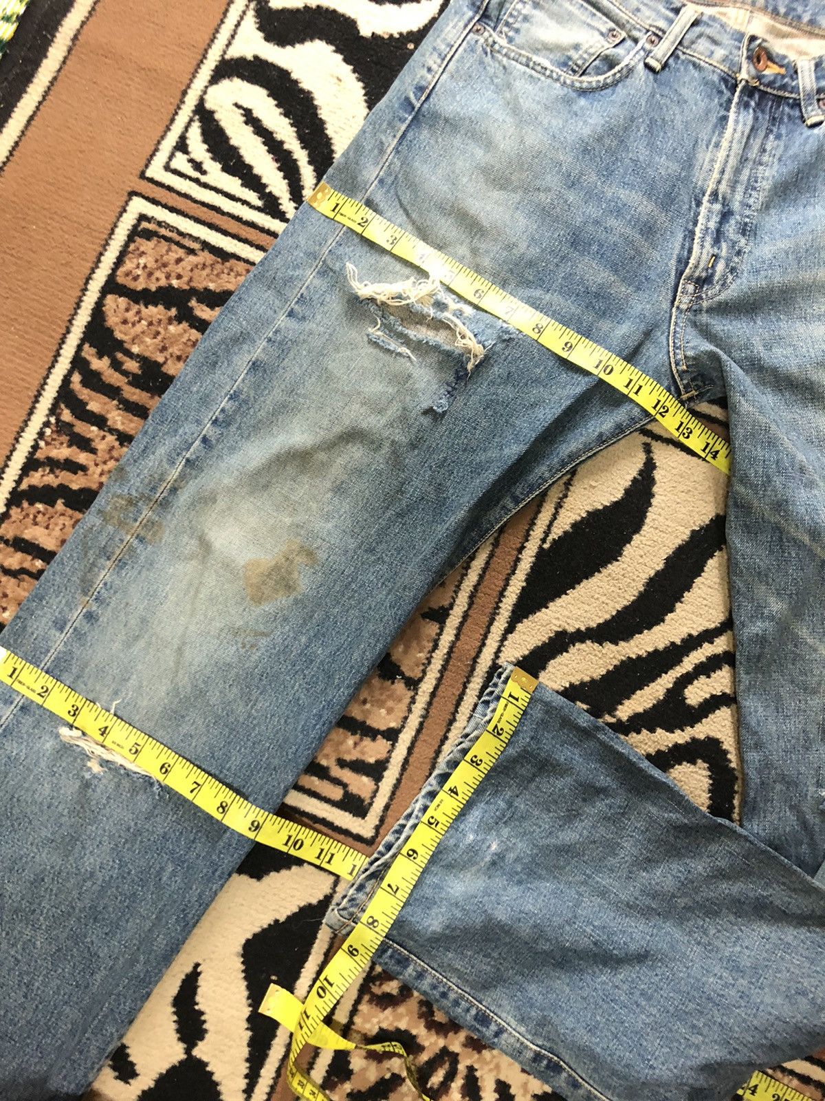 Edwin × Vintage VINTAGE SELVEDGE EDWIN505x BLUE WASH DISTRESED GRUNGE DENIM Size US 30 / EU 46 - 16 Thumbnail