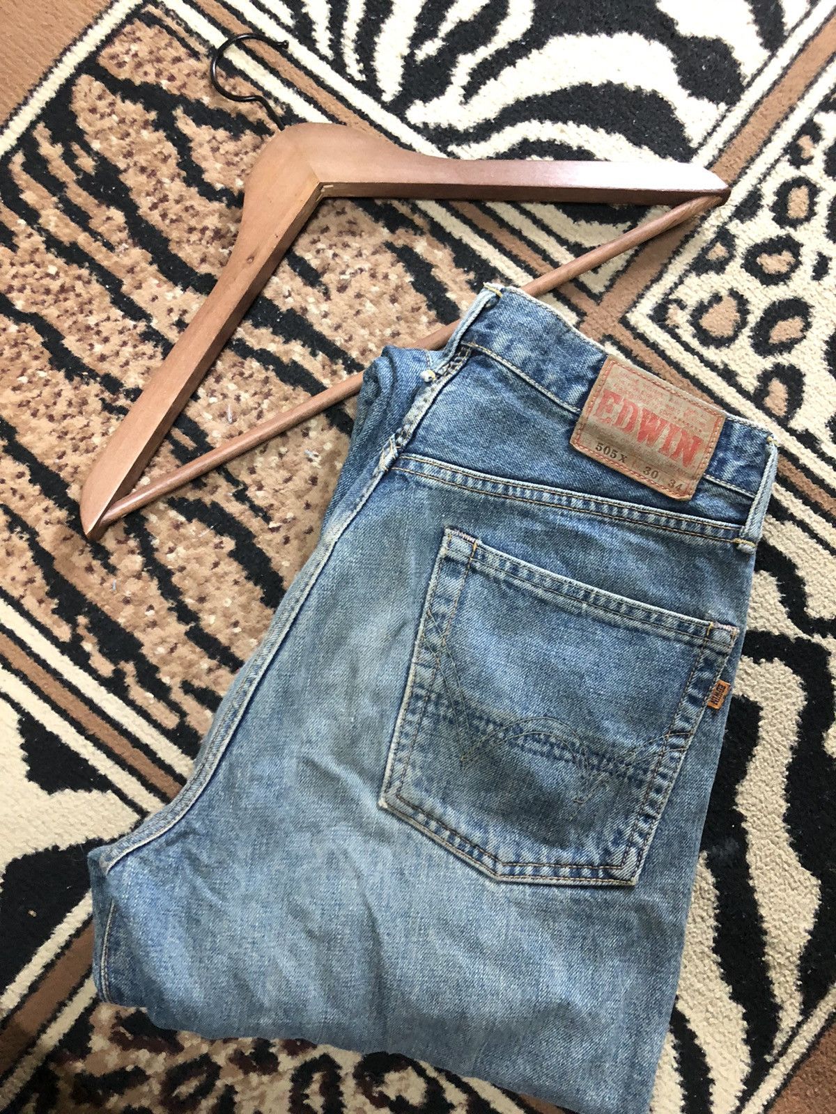 Edwin × Vintage VINTAGE SELVEDGE EDWIN505x BLUE WASH DISTRESED GRUNGE DENIM Size US 30 / EU 46 - 17 Thumbnail