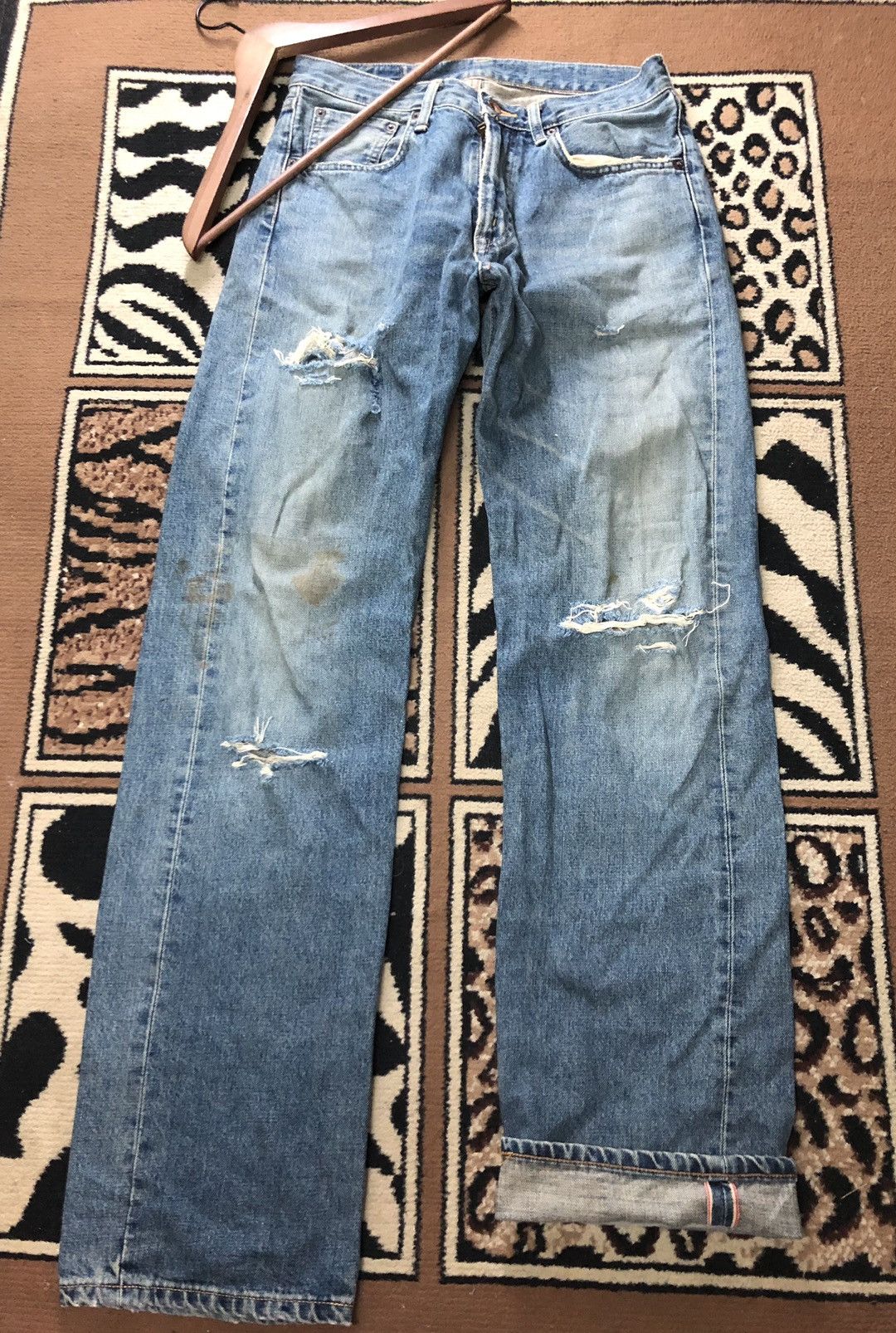 Edwin × Vintage VINTAGE SELVEDGE EDWIN505x BLUE WASH DISTRESED GRUNGE DENIM Size US 30 / EU 46 - 1 Thumbnail
