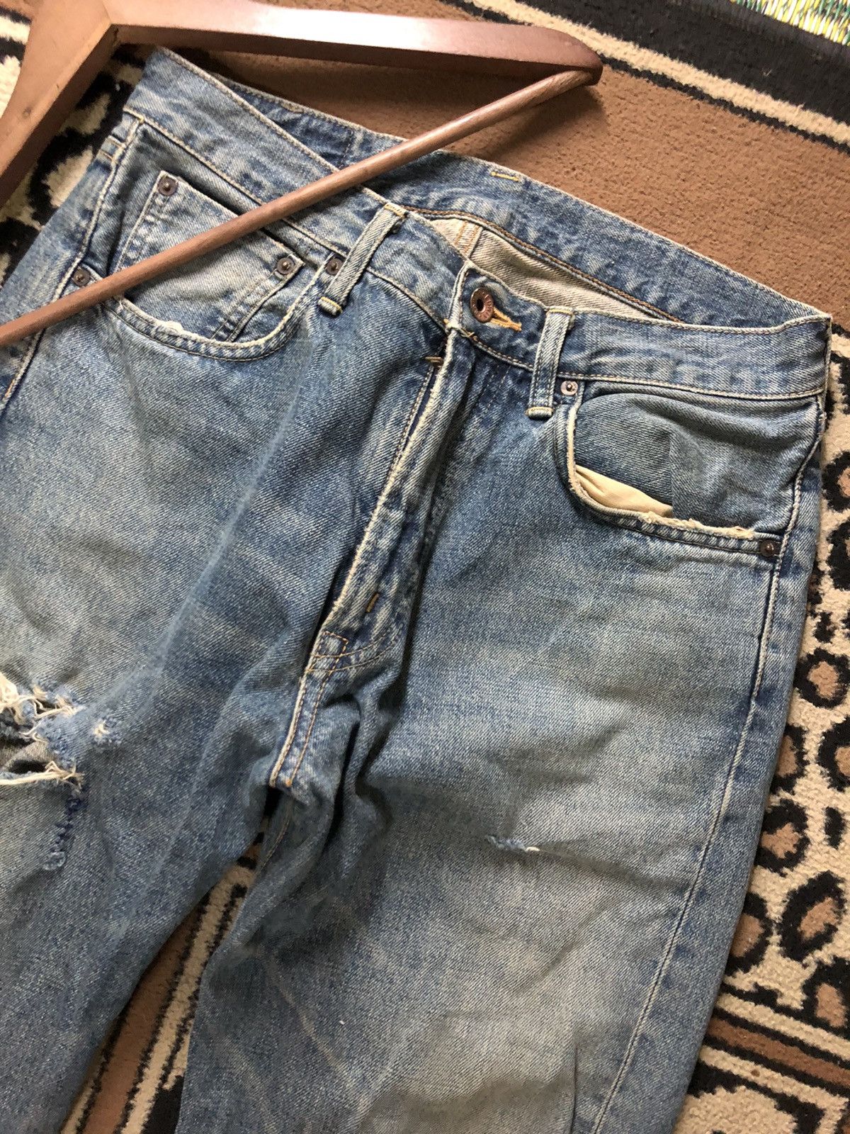 Edwin × Vintage VINTAGE SELVEDGE EDWIN505x BLUE WASH DISTRESED GRUNGE DENIM Size US 30 / EU 46 - 2 Thumbnail