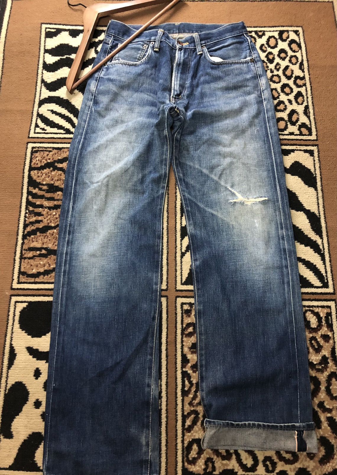 Edwin × Vintage VINTAGE SELVEDGE EDWIN 505x BLUE WASH DISTRESSED DENIM Size US 29 - 1 Thumbnail