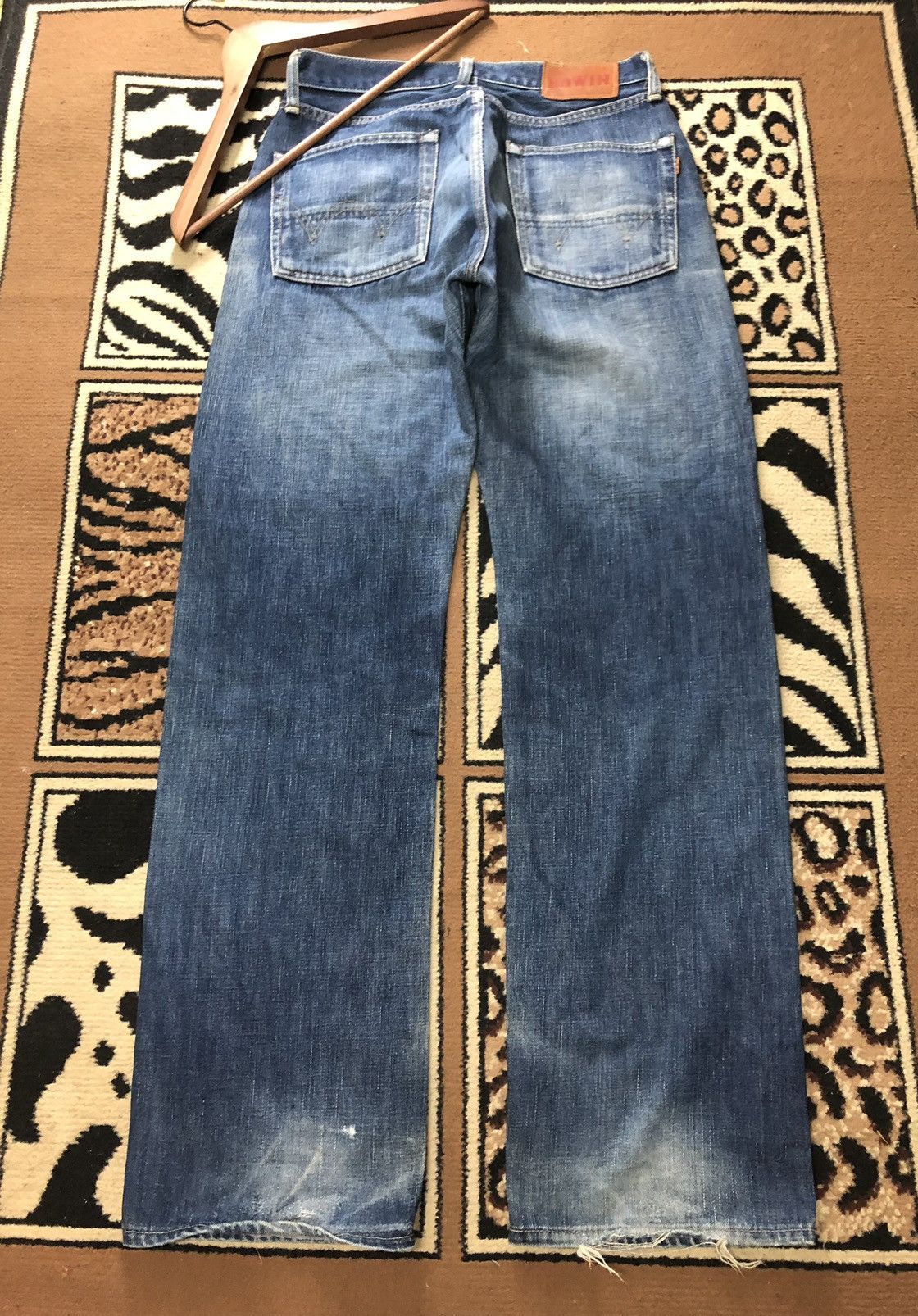 Edwin × Vintage VINTAGE SELVEDGE EDWIN 505x BLUE WASH DISTRESSED DENIM Size US 29 - 9 Thumbnail