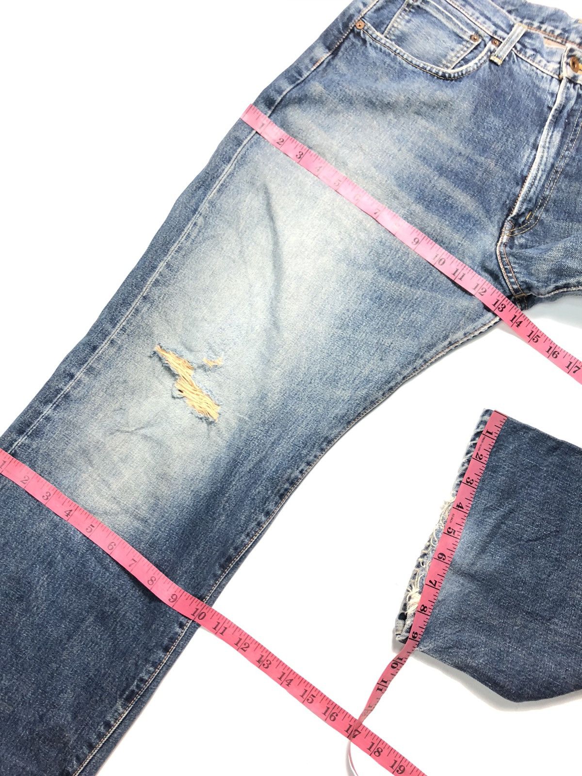 Edwin × Vintage VINTAGE EDWIN SELVEDGE BLUE WASH DISTRESSED DENIM Size US 34 / EU 50 - 17 Thumbnail